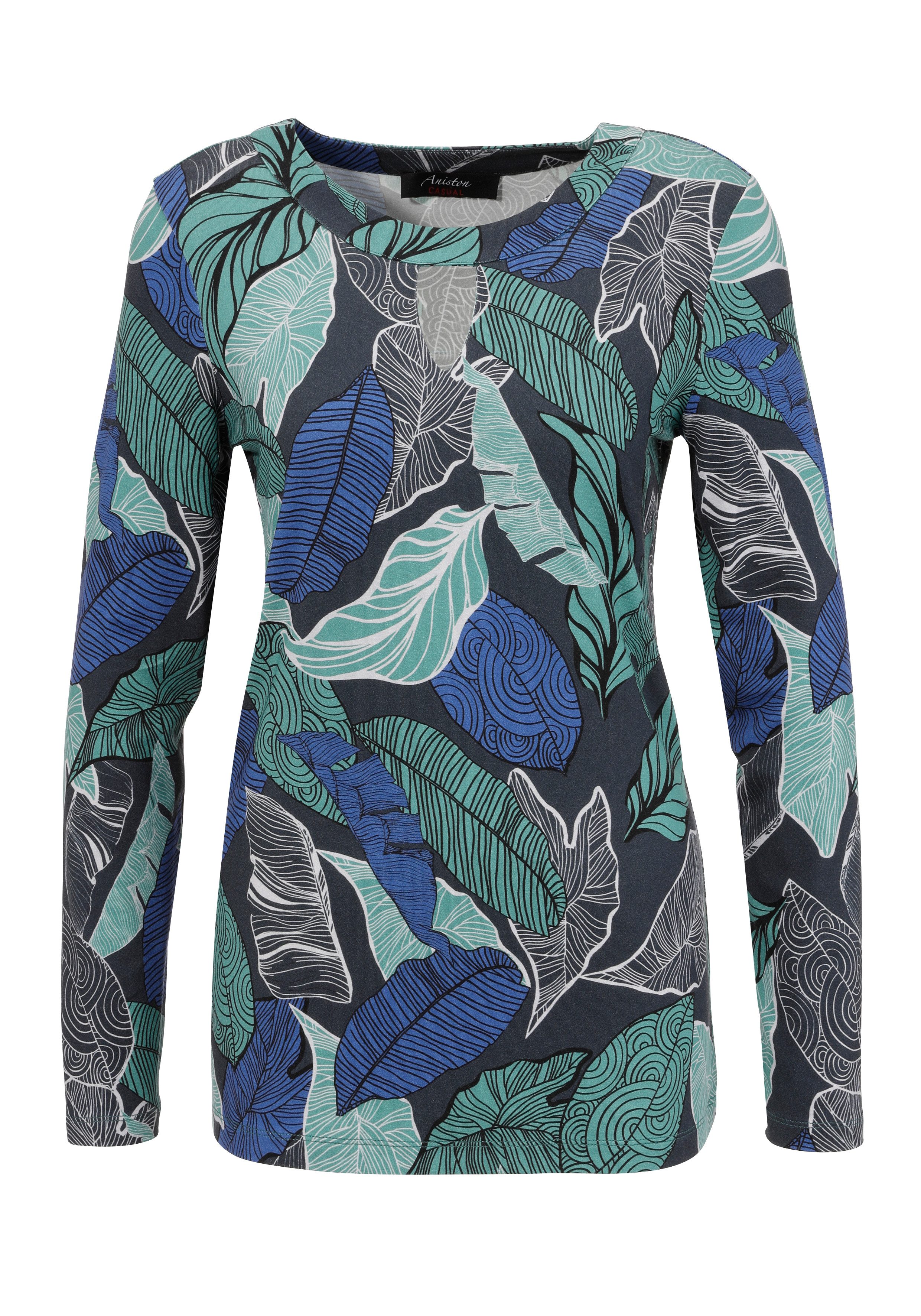 Aniston CASUAL Shirt met lange mouwen met kleurharmonieuze bladeren bedrukt