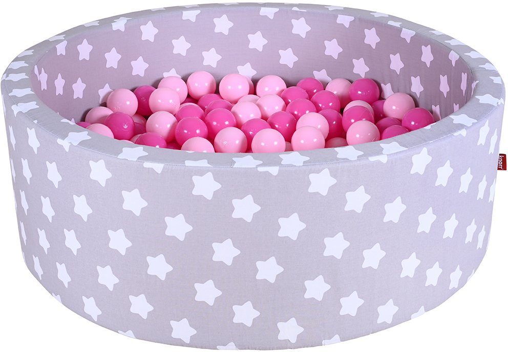 Knorrtoys® Ballenbak Soft, Grey white stars met 300 ballen soft pink, made in europe