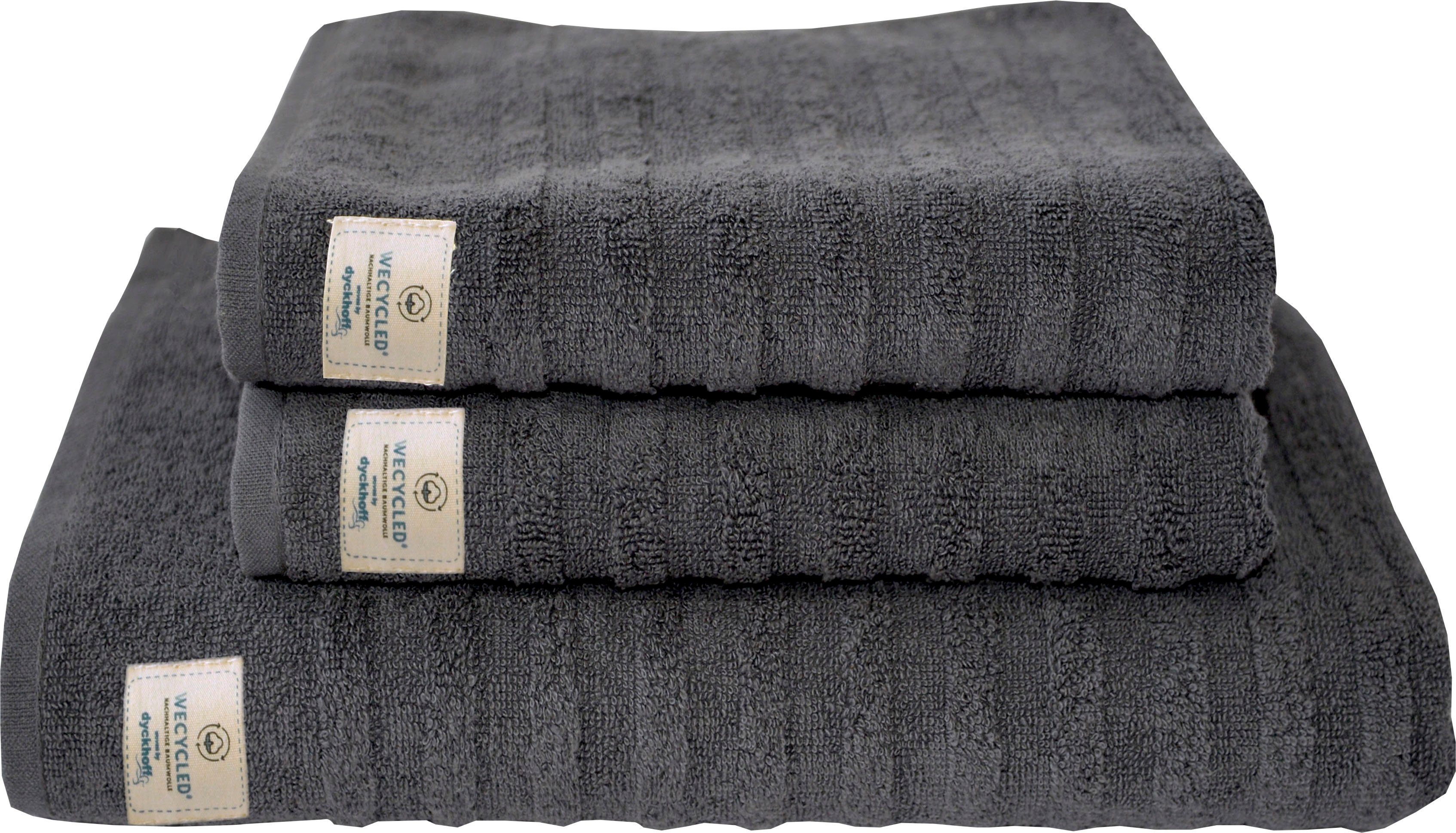 Dyckhoff Handdoekenset Wecycled 2 handdoeken (50x100 cm), 1 douchehanddoek (70x140 cm) (3 stuks) handdoeken grijs