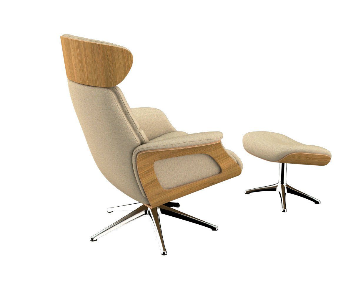 FLEXLUX Relaxfauteuil Clement relaxstoel, gestoffeerde stoel, ligstoel, TV-stoel, Rug- & hoofdverstelling, draaibaar, armleuning eiken, voet aluminium