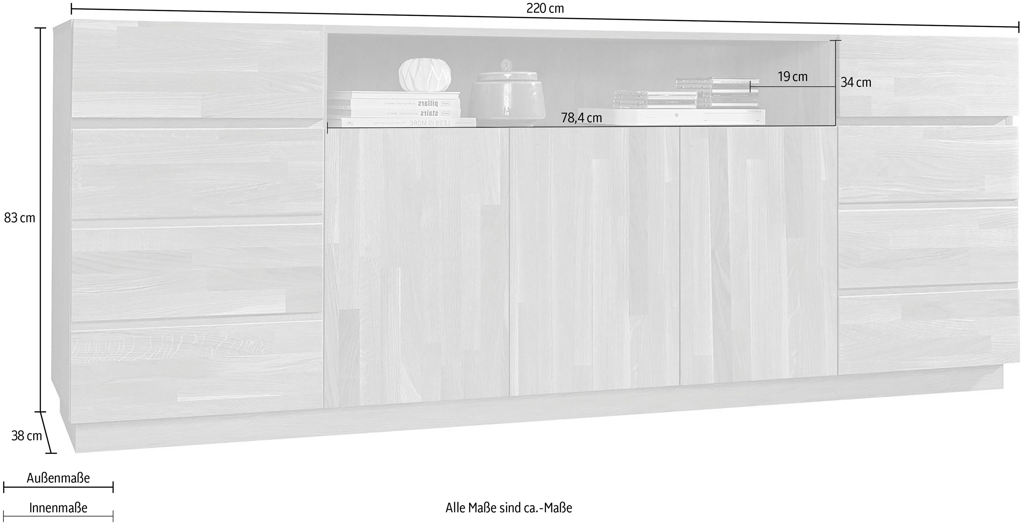 Home affaire Dressoir Commode, breedte 220 cm, deels massief, FSC®-gecertificeerd