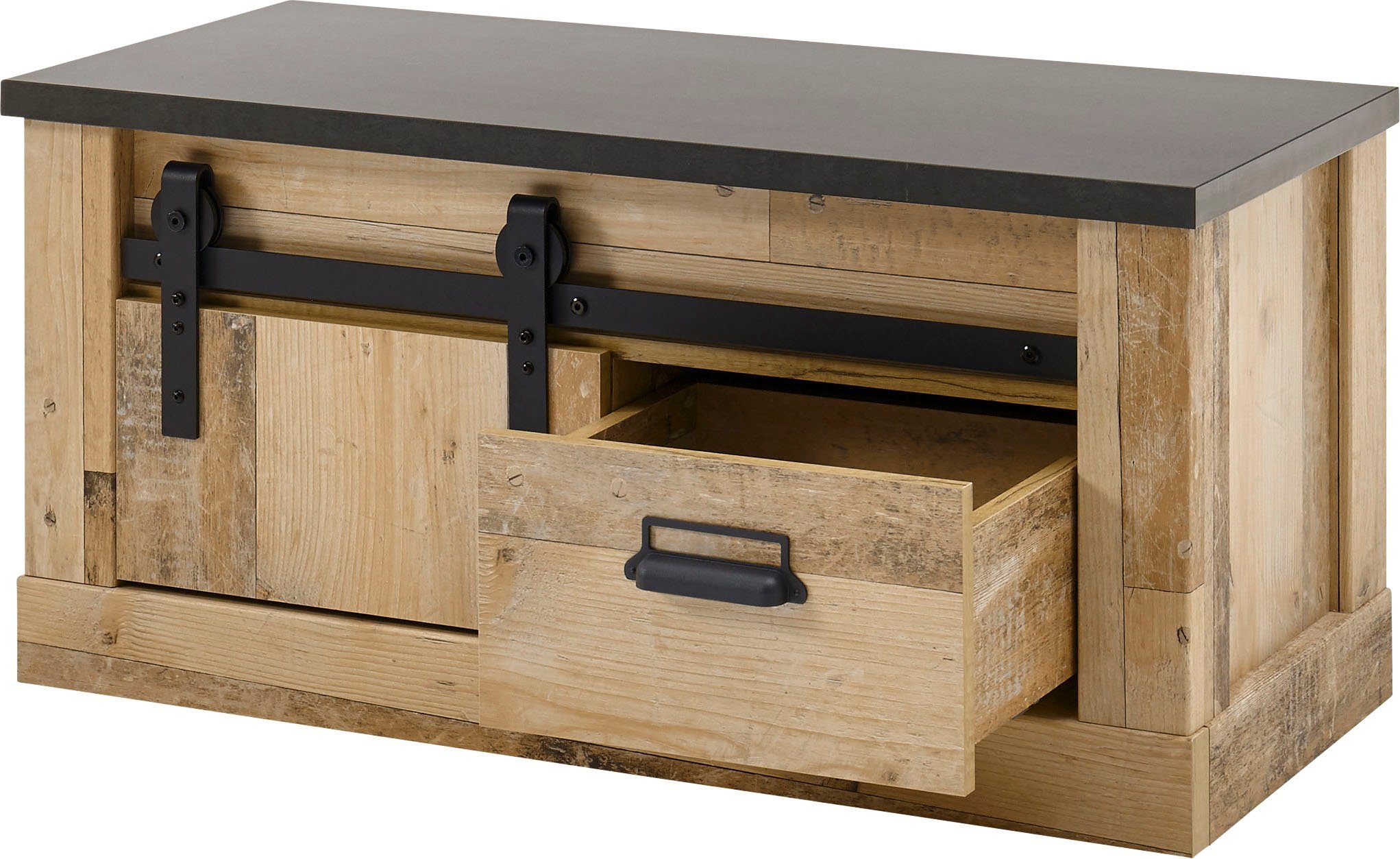 Home affaire Zitbank Sherwood moderne houtdecor, met schuurdeurbeslag van metaal, breedte 93 cm