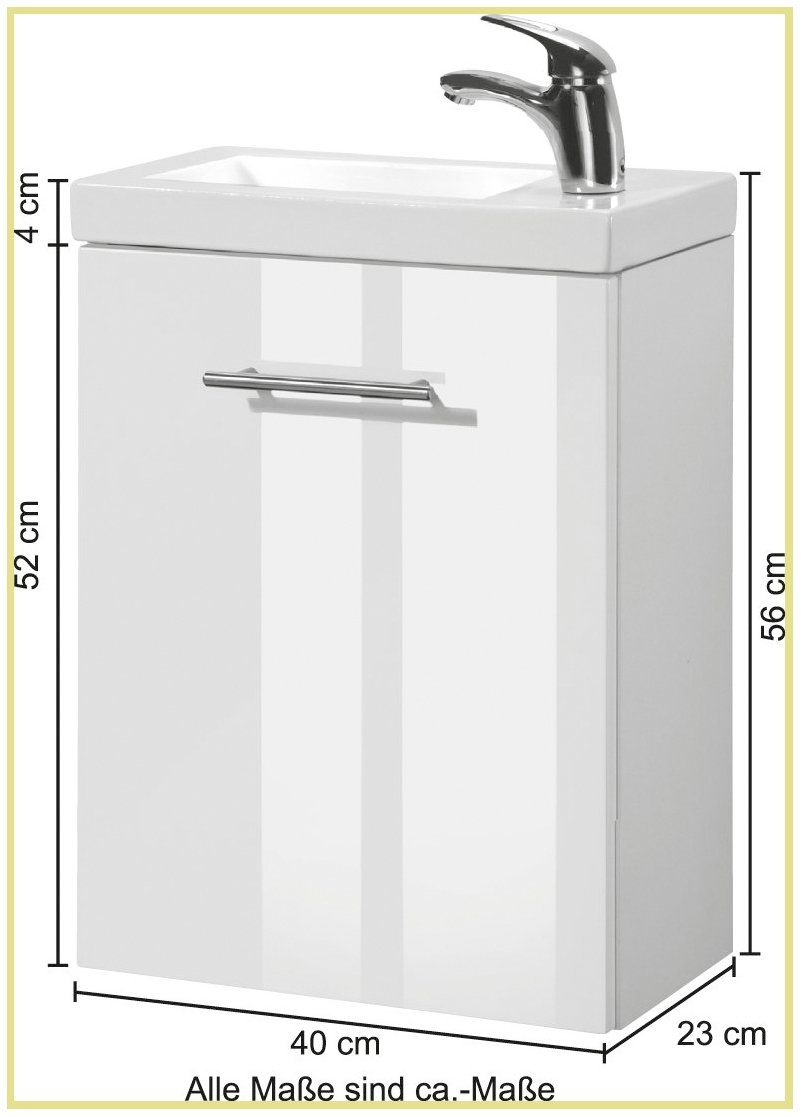 welltime Wastafelmeubel Trento, in verschillende designs en kleuren BxDxH: 40x23x56 cm, gastenbad SlimLine, wastafel