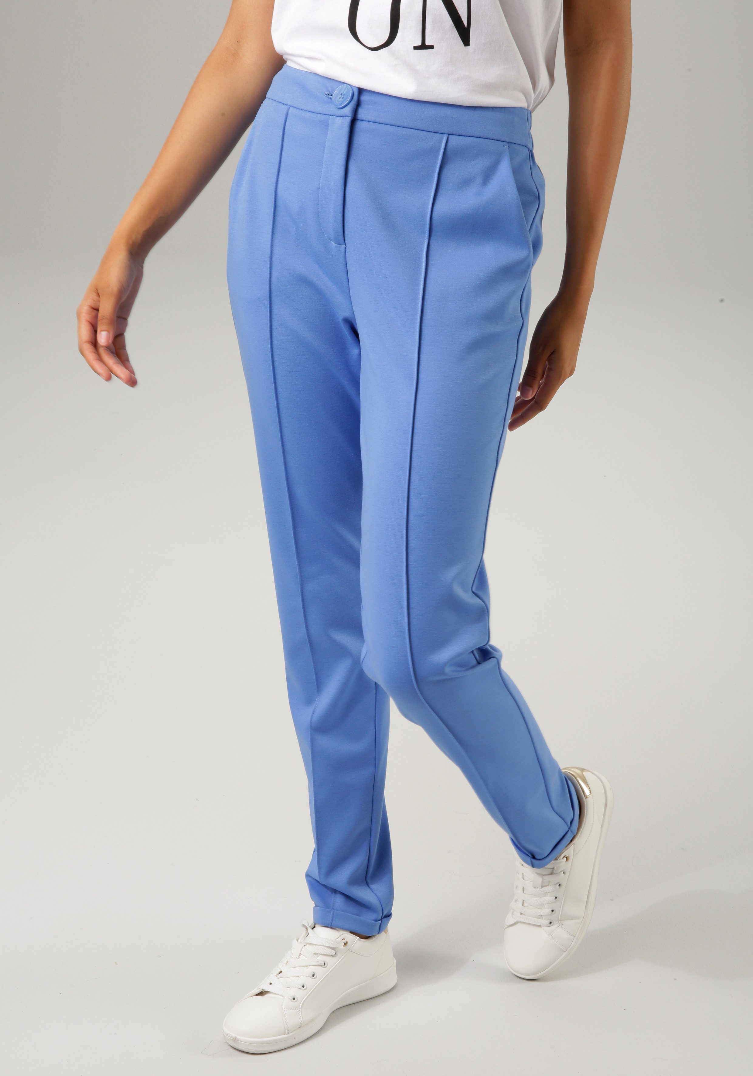 Aniston CASUAL Jerseybroek met biezen gegarneerd