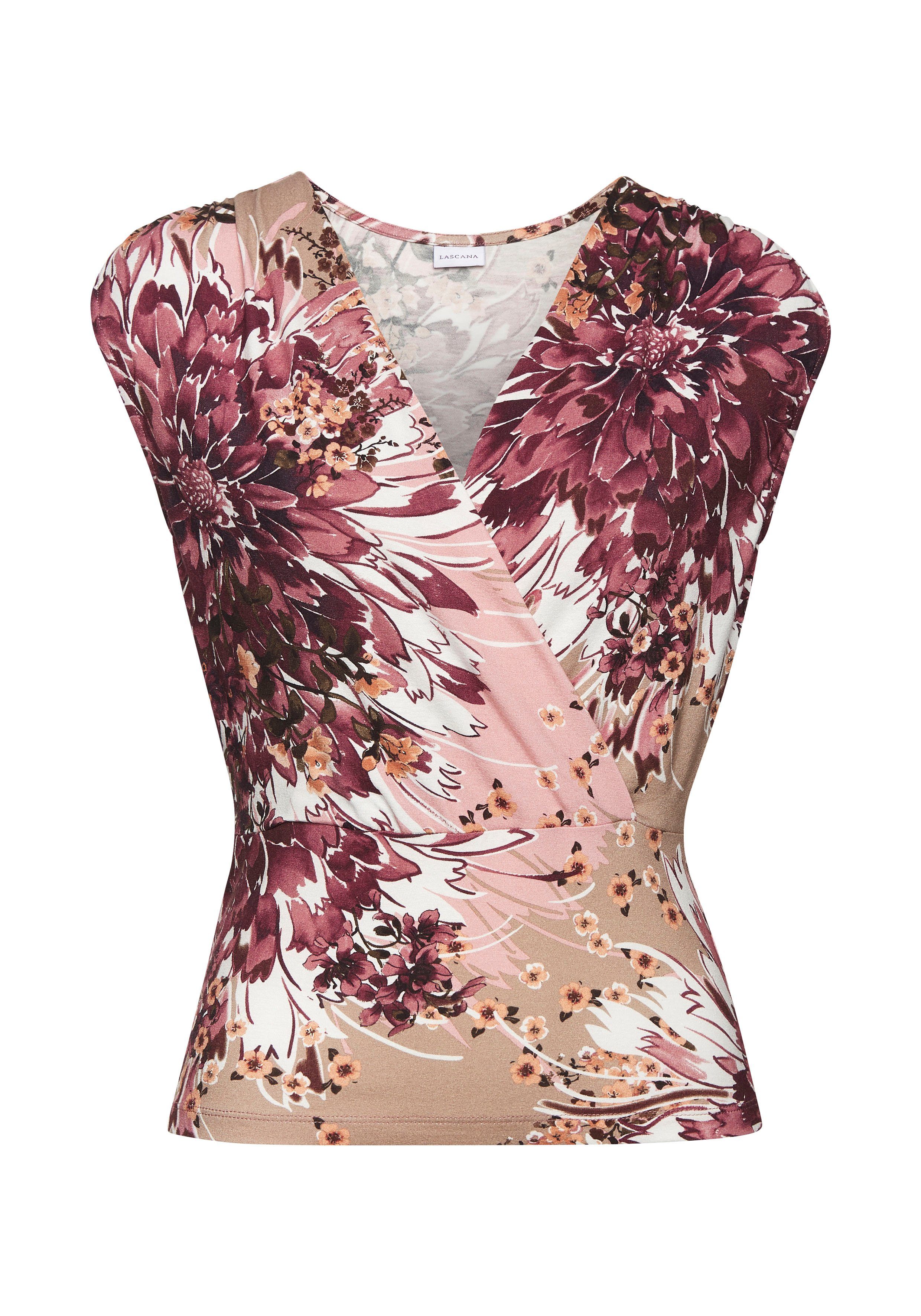 Lascana Shirttop met alloverprint, elegant zomertop met v-hals