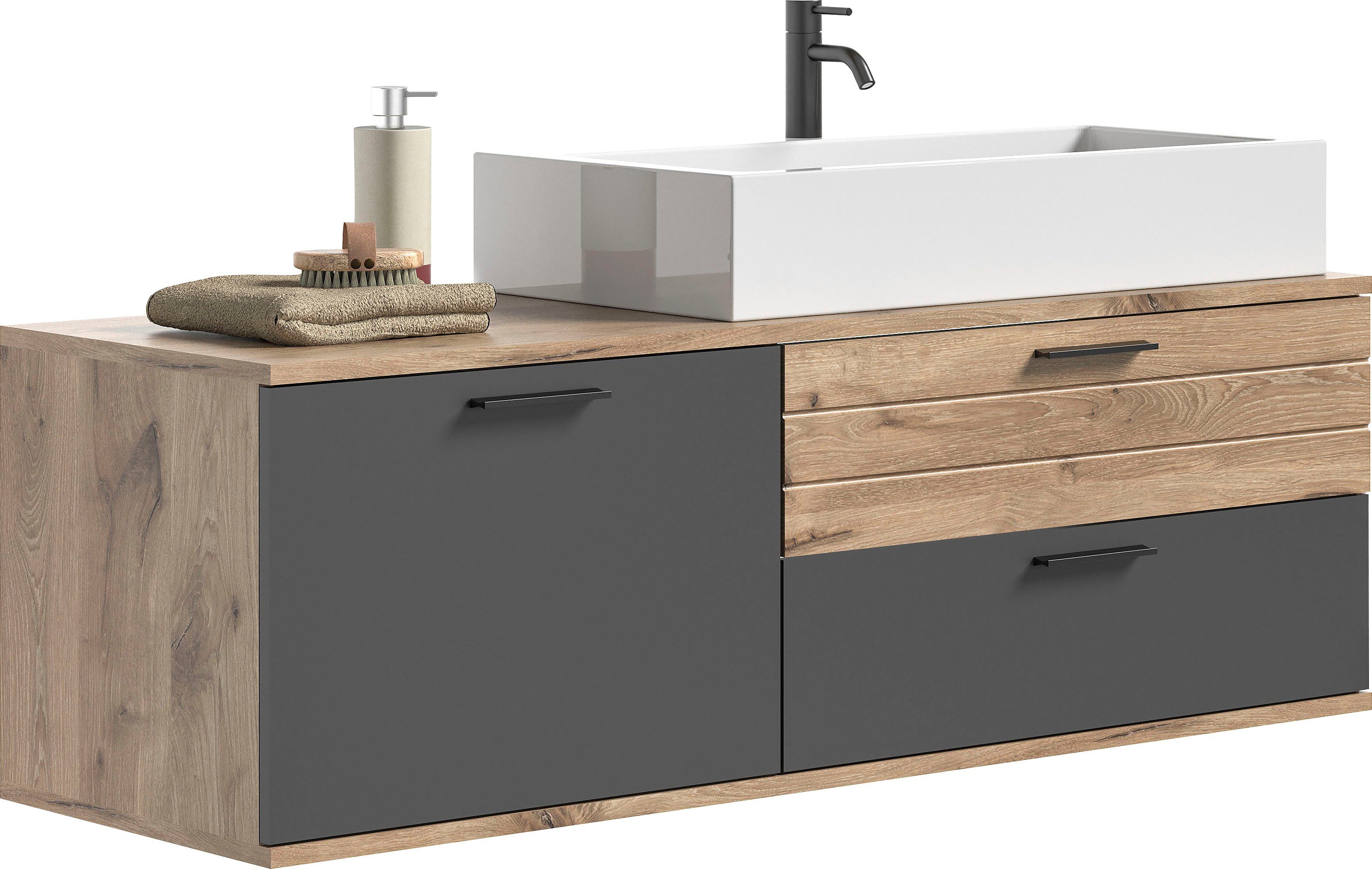 INOSIGN Wastafelmeubel Riga, breedte 140 cm, incl. opzetwastafel, 2 lades, 1 deur Hangkast, onderkast, badkamermeubels, badkamerkast, kast, badkamer