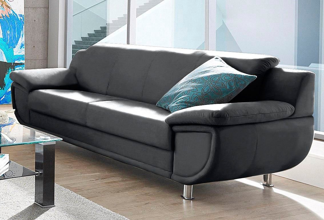 TRENDMANUFAKTUR 3-zitsbank Rondo, breedte 207 cm, brede armleuningen, chromen poten Big-sofa optioneel met bonnellvering, in verschillende bekledingen bestelbaar