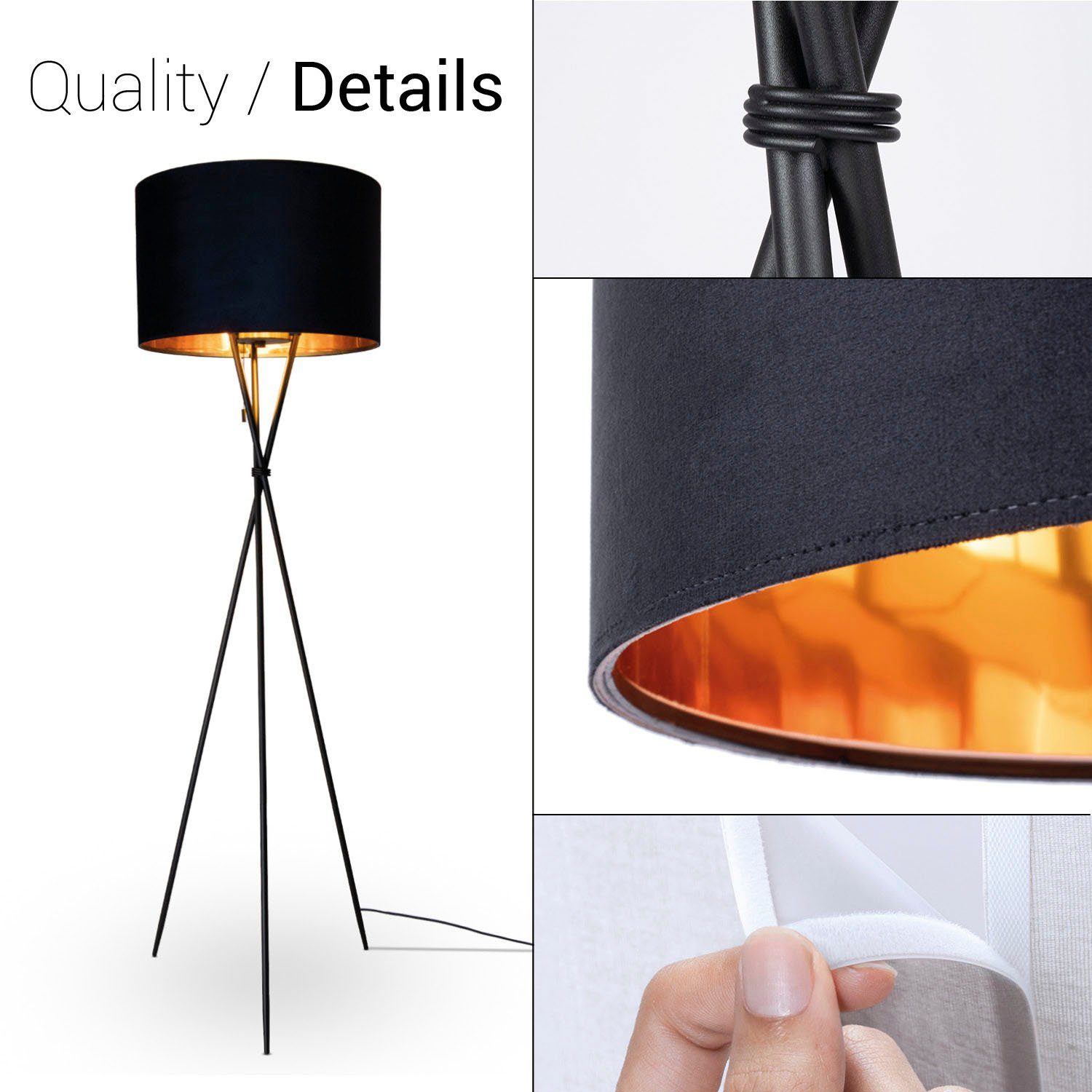 Paco Home Staande lamp Kate uni kleur Woonkamer driepoot vloerlamp velours hoogte 177,5cm filigraan E27