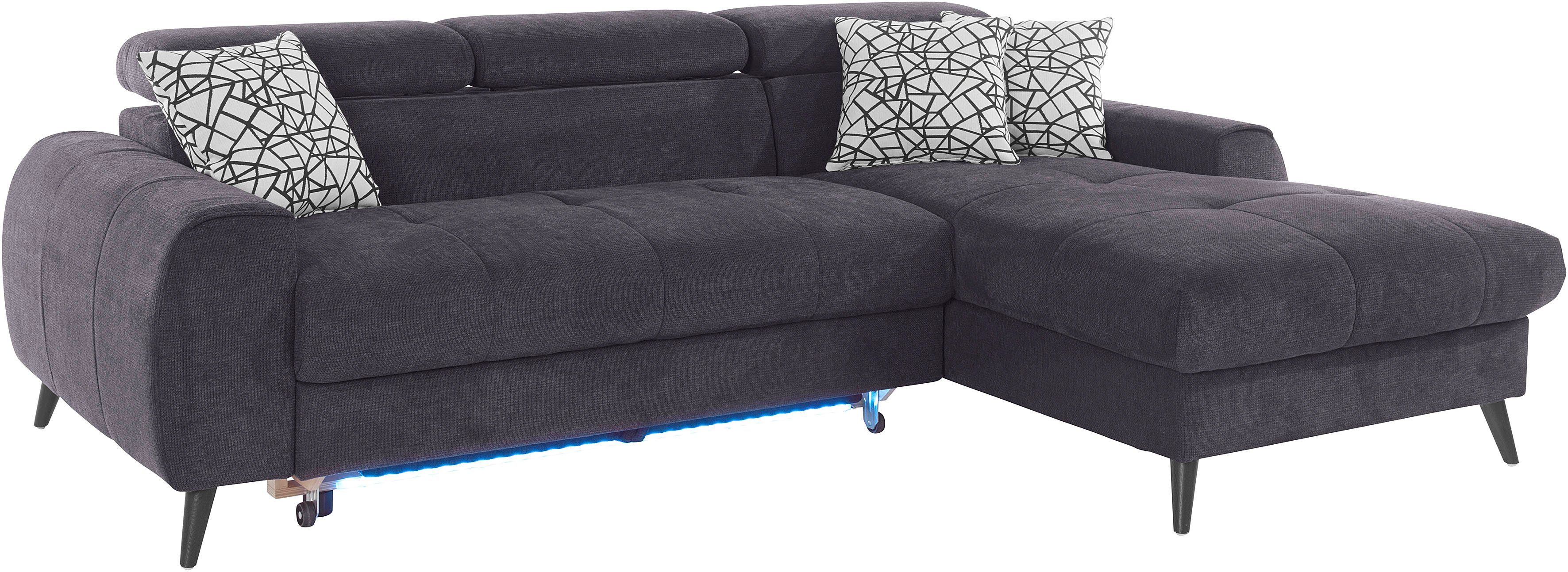 COTTA Hoekbank Mia L-vorm met 3 sierkussens keuze met bedfunctie, bedlade, verlichting & draadloze oplader