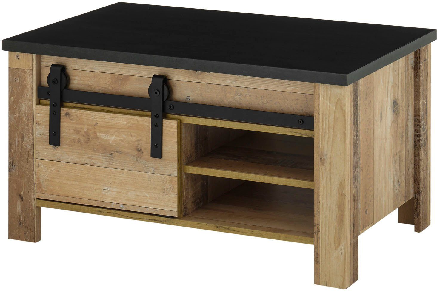 Home affaire Salontafel Sherwood moderne houtdecor, met schuurdeurbeslag van metaal, breedte 93 cm