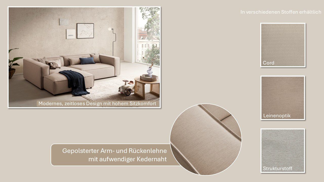 LeGer Home by Lena Gercke Hoekbank PIARA XXL, L-vorm met slaapfunctie, Big-sofa in cord of linnenlook Hocker verstelbaar tot slaapbank (krokodillenverbinder), diepe zitting
