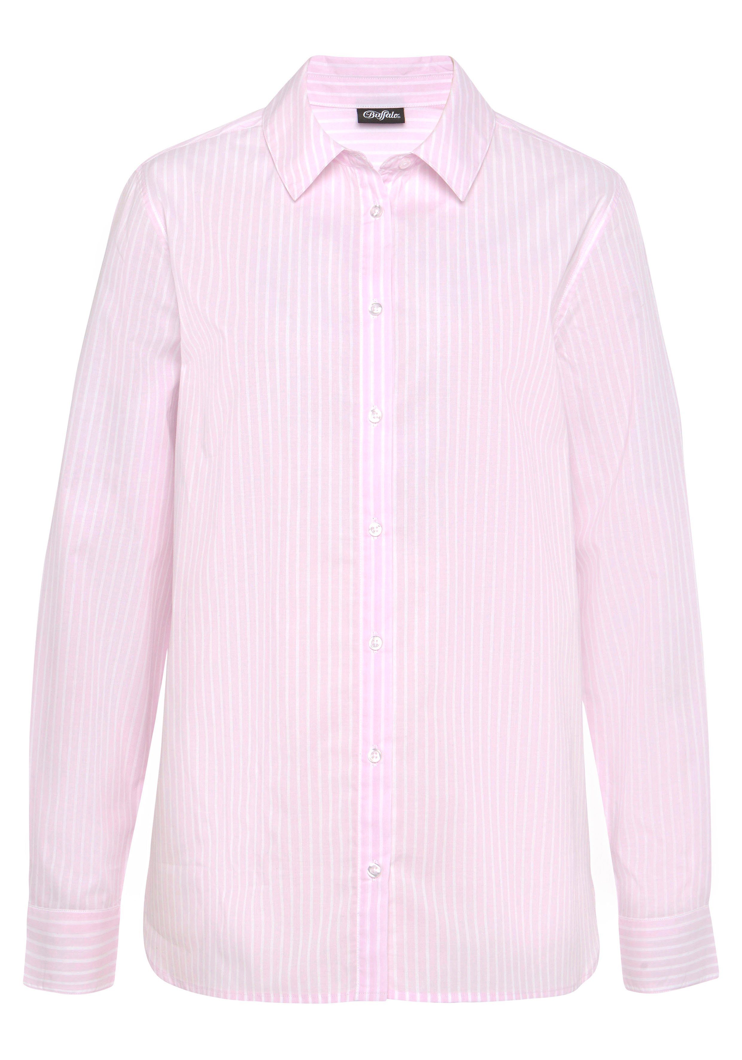 Buffalo Overhemdblouse met strepenpatroon, achter langer gesneden, klassieke damesblouse