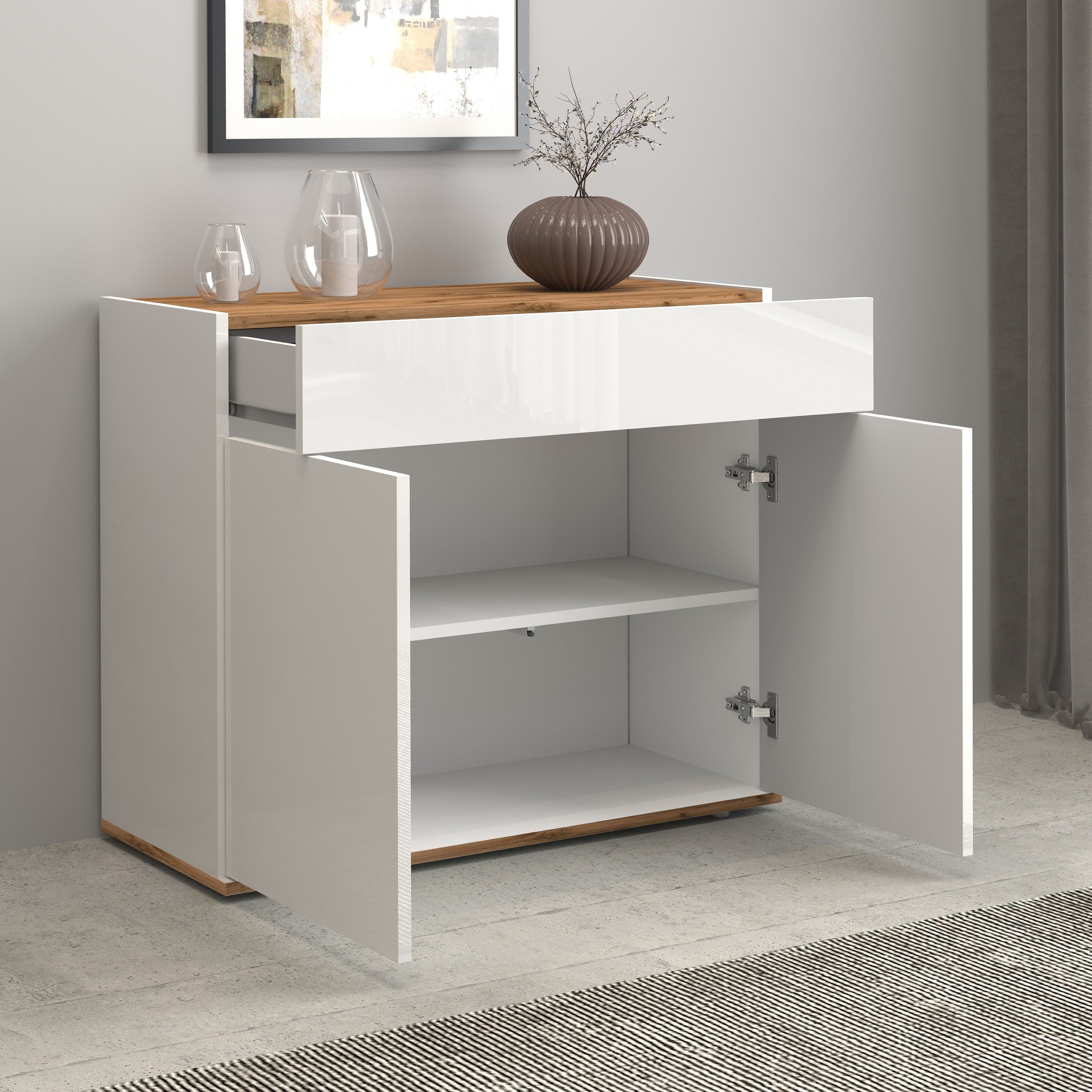 INOSIGN Dressoir Garda, Ladekast, Kast, Buffet 2 deuren, 1 lade, greeploos breedte 80,9 cm