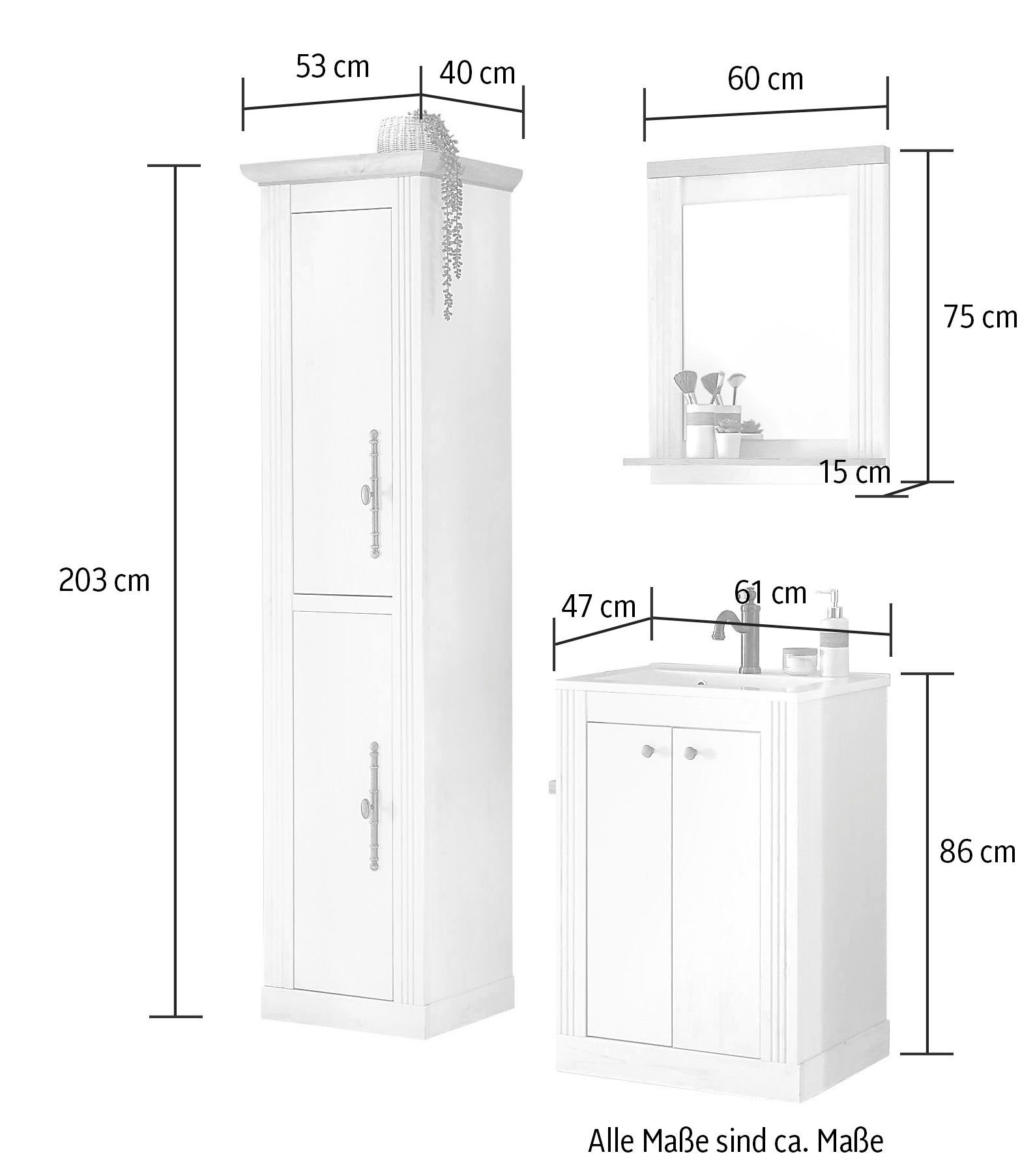 Home affaire Badkamerserie WESTMINSTER, Bad im Landhausstil, 3-teiliges Badezimmer in romantische rustieke stijl, exclusief by otto (3-delig)