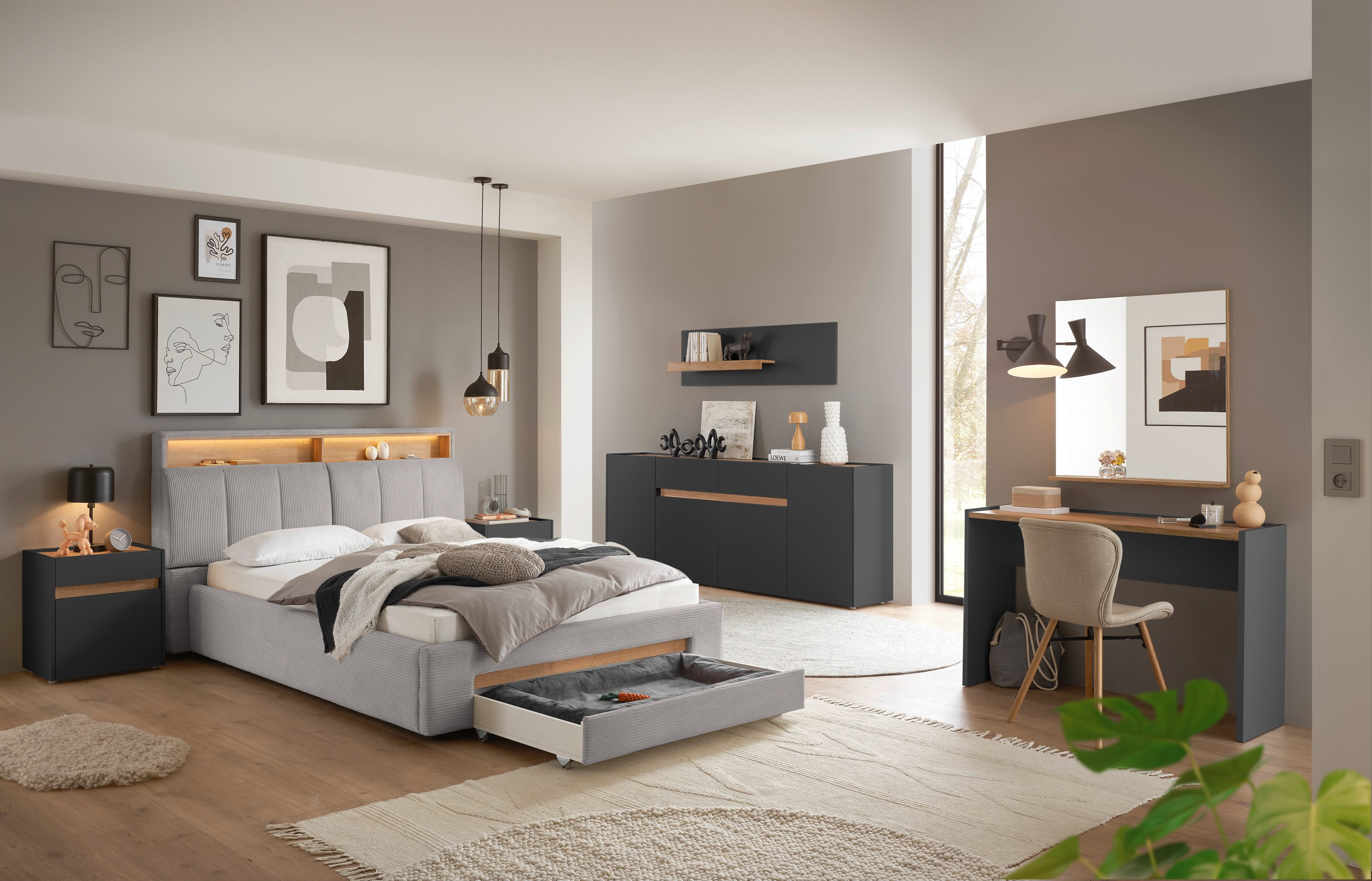 INOSIGN Gestoffeerd bed CiTY/GiRON,, gepolsterd opbergbed, met LED-verlichting Bedkisten met hondenbed of als opbergruimte, opklapbare hoofdeinden