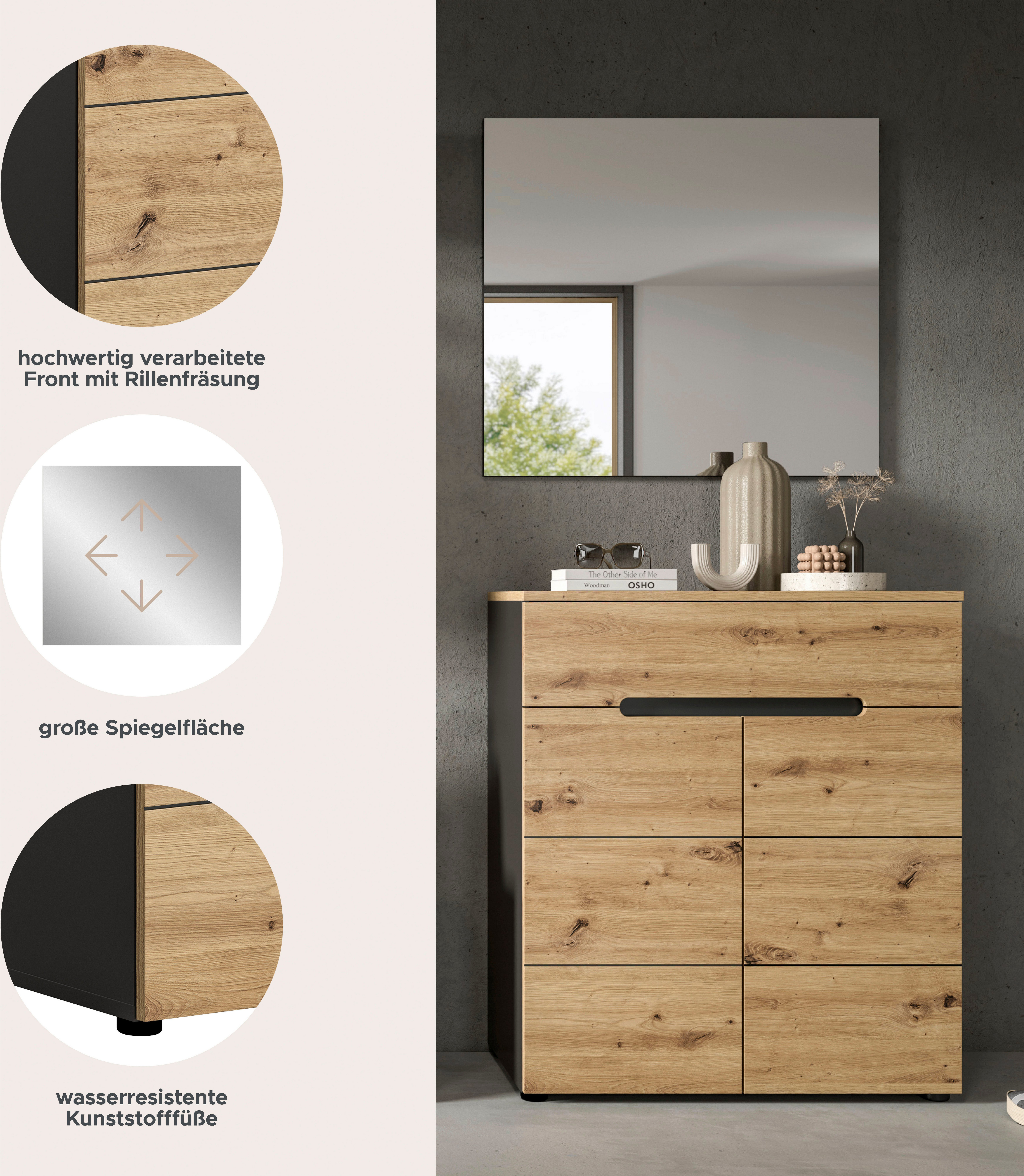 INOSIGN Halmeubelset Garderobecombinatie Rehat, breedte 80 cm,in basalt grijs/Artisan eiken (2-delig)