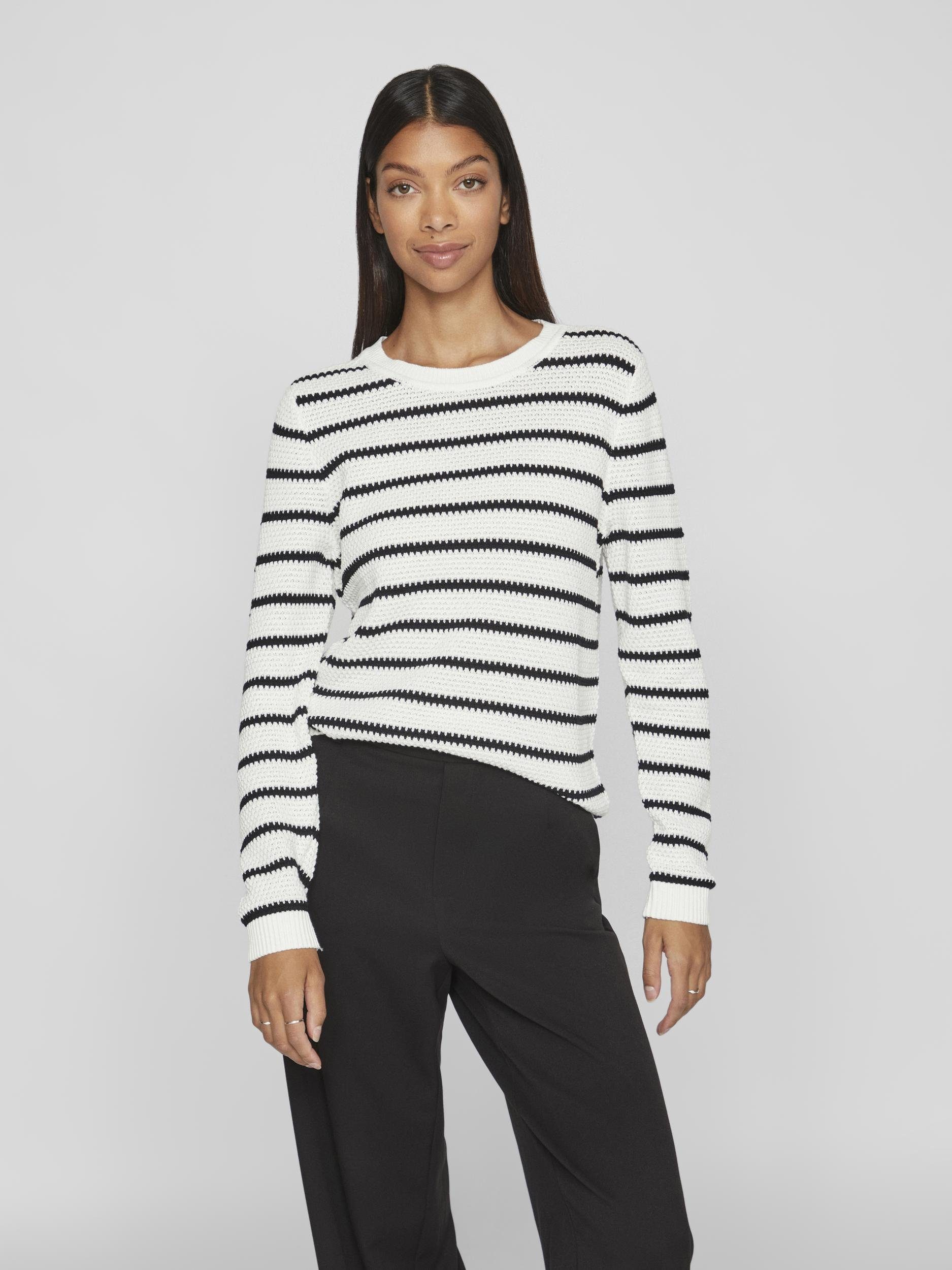 Vila Trui met ronde hals VIDALO O-NECK L/S STRIPE KNIT TOP- NOOS