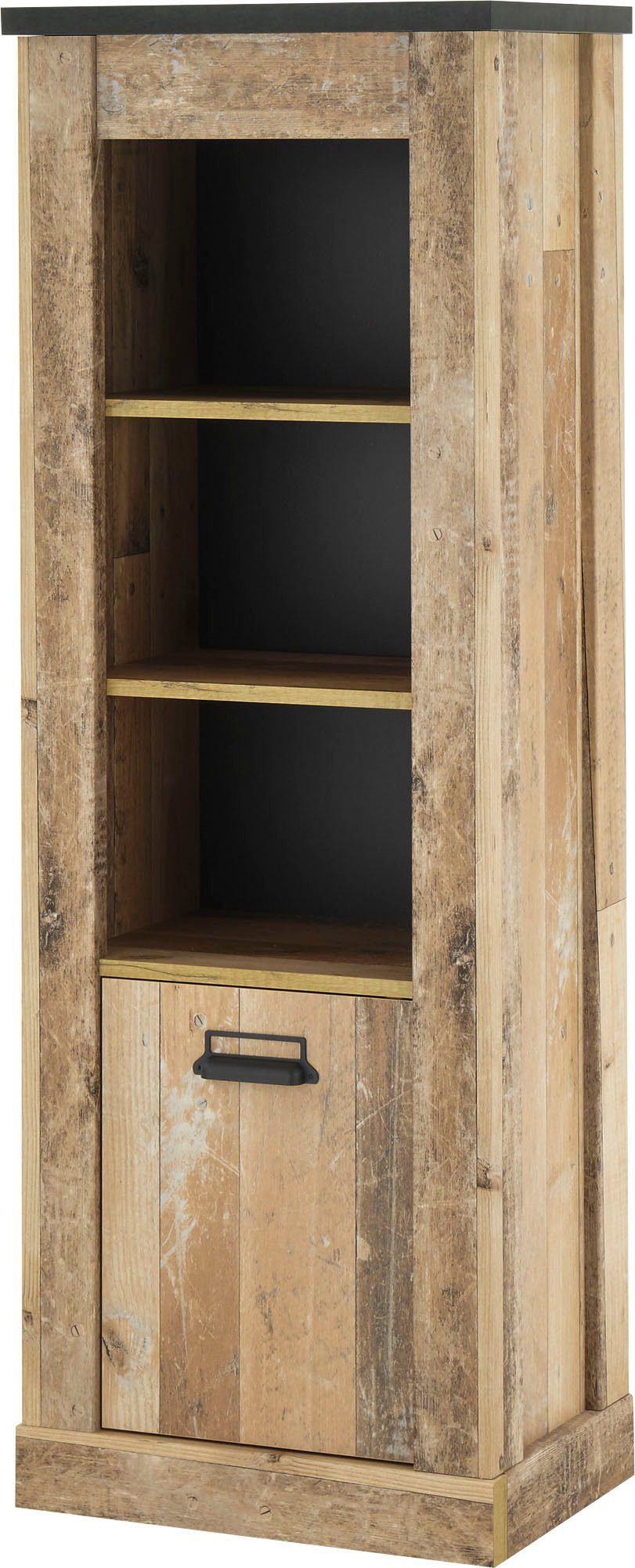 Home affaire Waskast SHERWOOD hoge kast, commode in moderne houtlook, met metalen apothekers handgrepen, hoogte 146 cm garderobekasten bruin