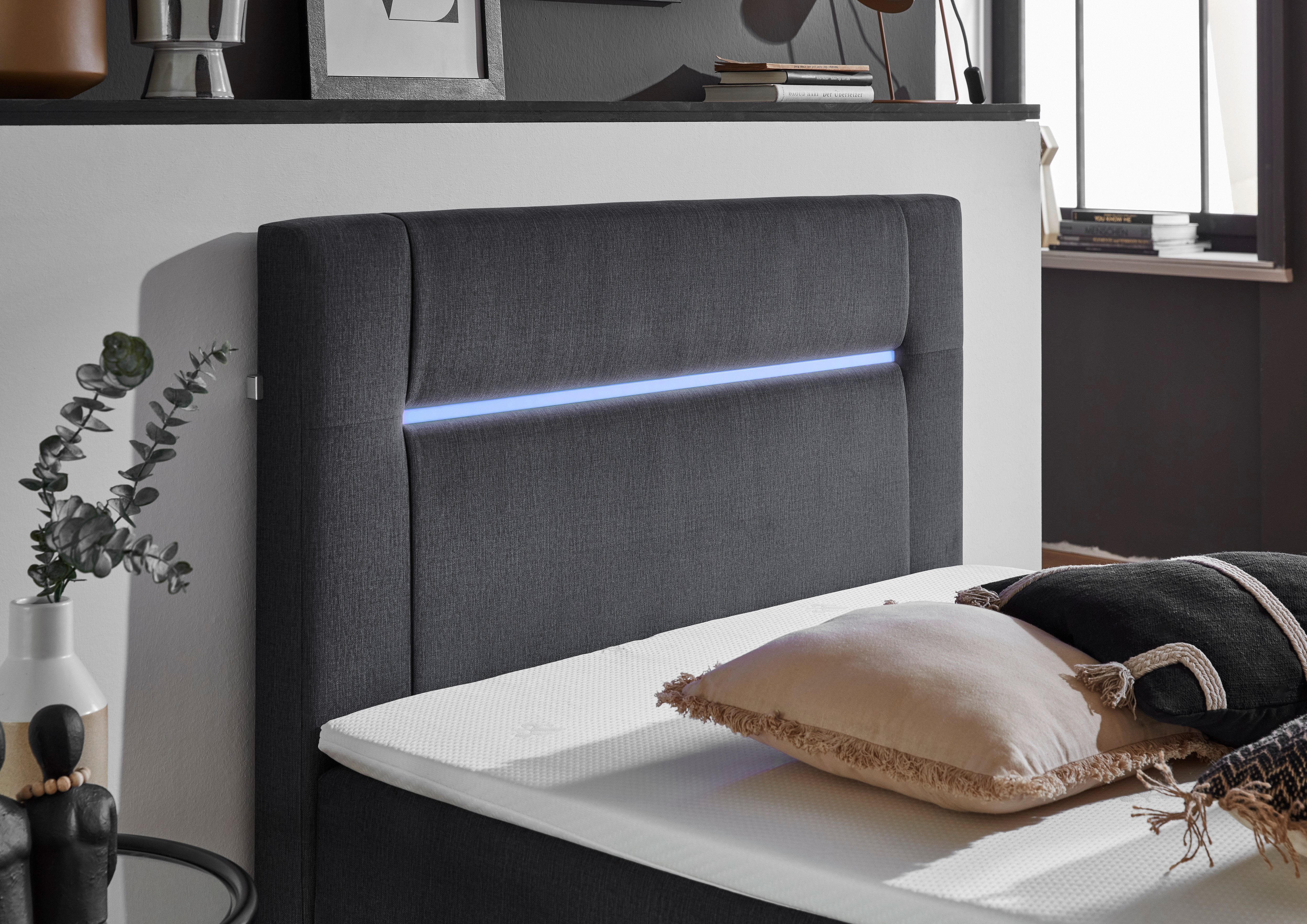 INOSIGN Boxspring Escalon LED met opbergruimte, inclusief topper, LED-lichtstrip in het hoofdeinde