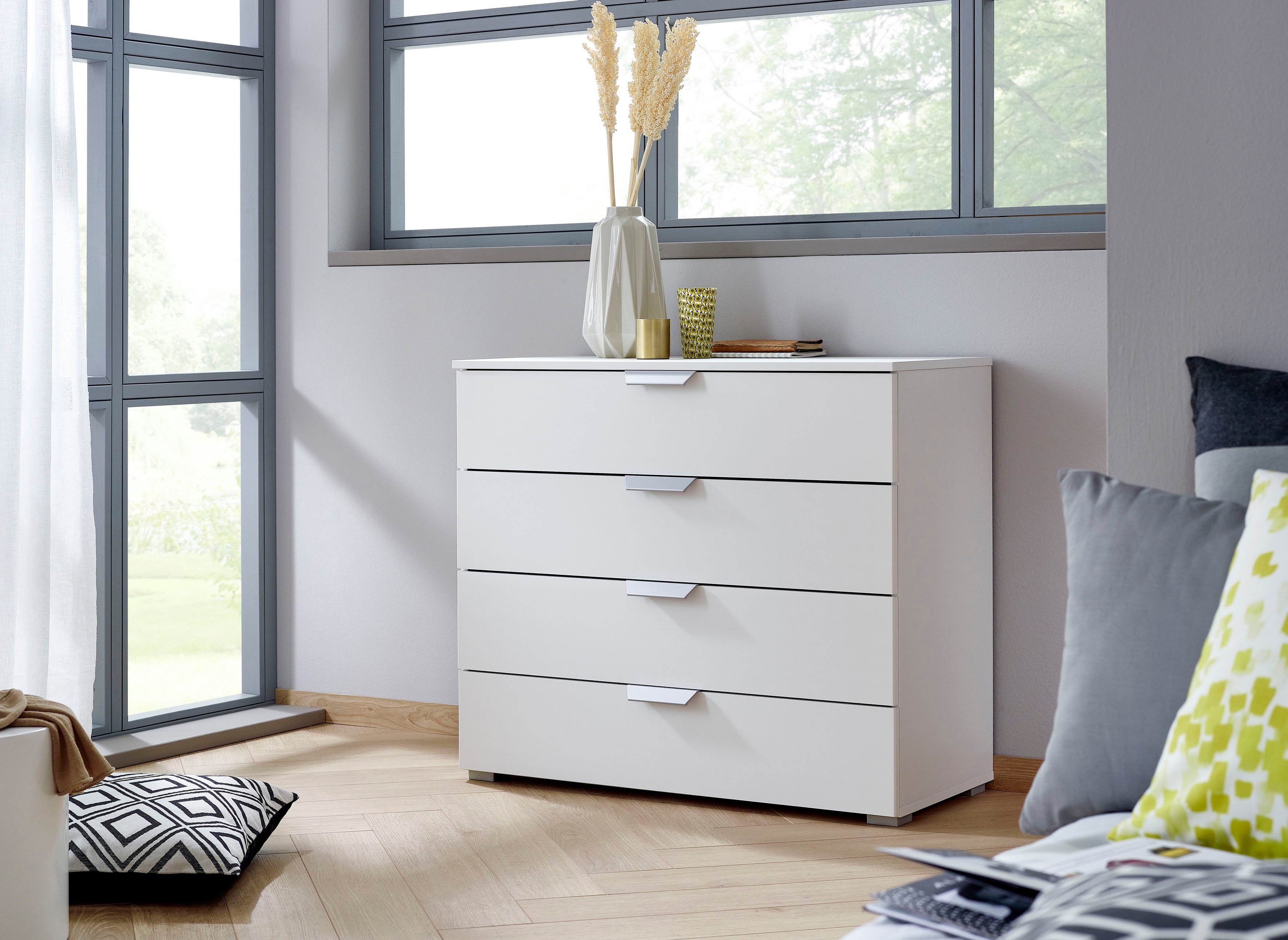 rauch Ladekast Sideboard ORIAS met decor- of hoogglansfront met 4 lades en 2 deuren en metalen grepen made in germany commodes & ladekasten wit