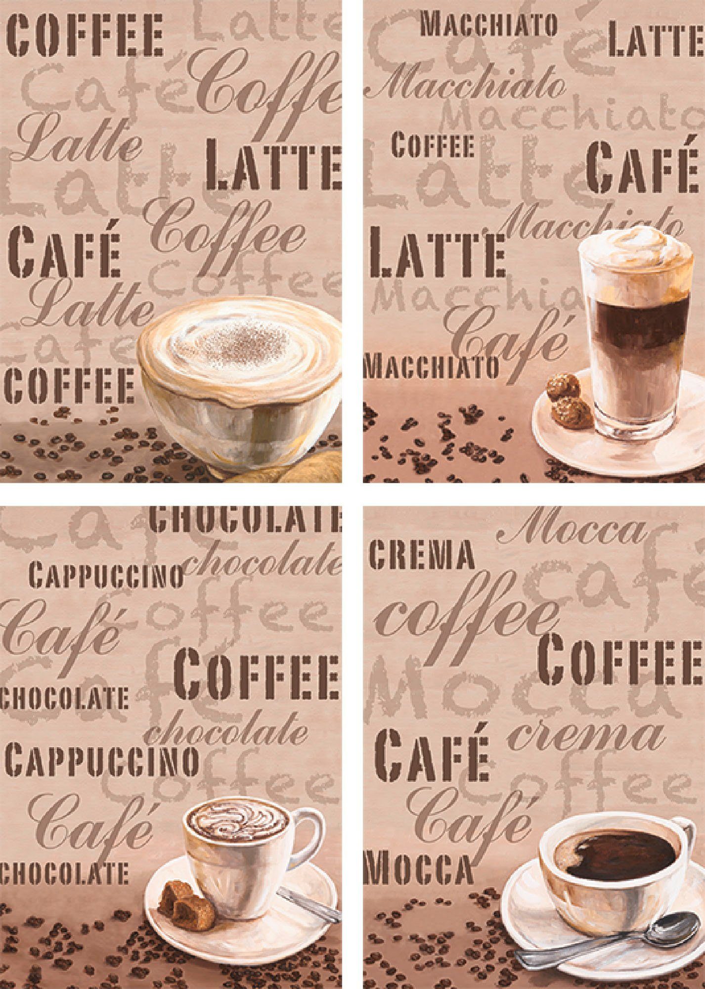Artland Poster Café au lait latte MacchiatoChocolade Poster, artprint, wandposter (4 stuks)