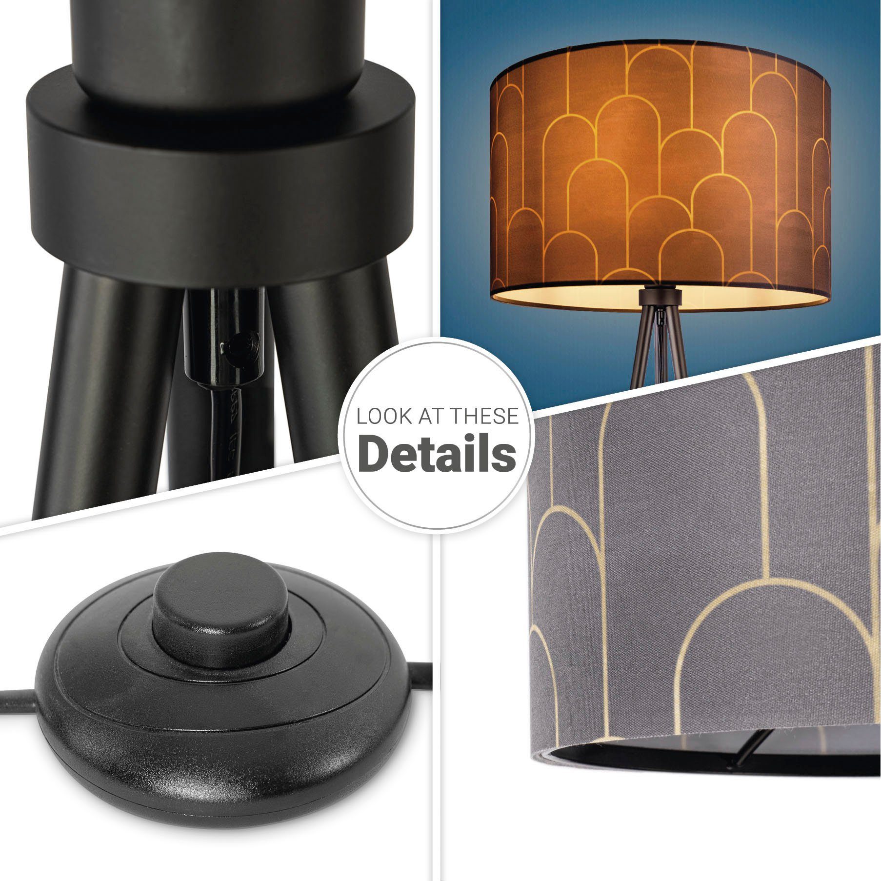 Paco Home Staande lamp Trina Pillar Vloerlamp statief met stoffen kap woonkamerlamp vintage abstract