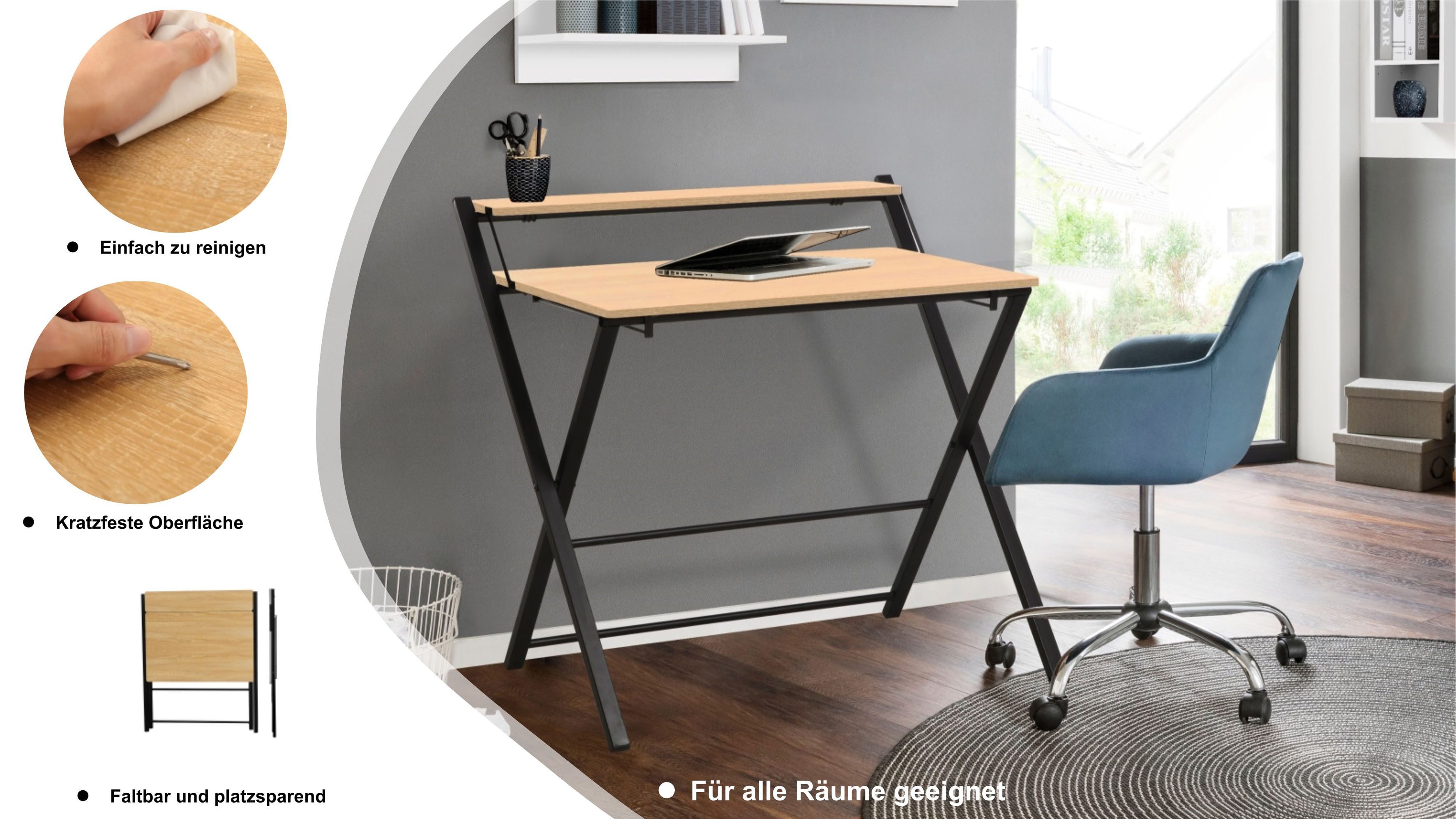 INOSIGN Pc-bureau SULBY, laptoptafel, bureau, met planchet, Metalen frame, opvouwbaar, ruimtebesparend, max. 86,5x82,5 cm