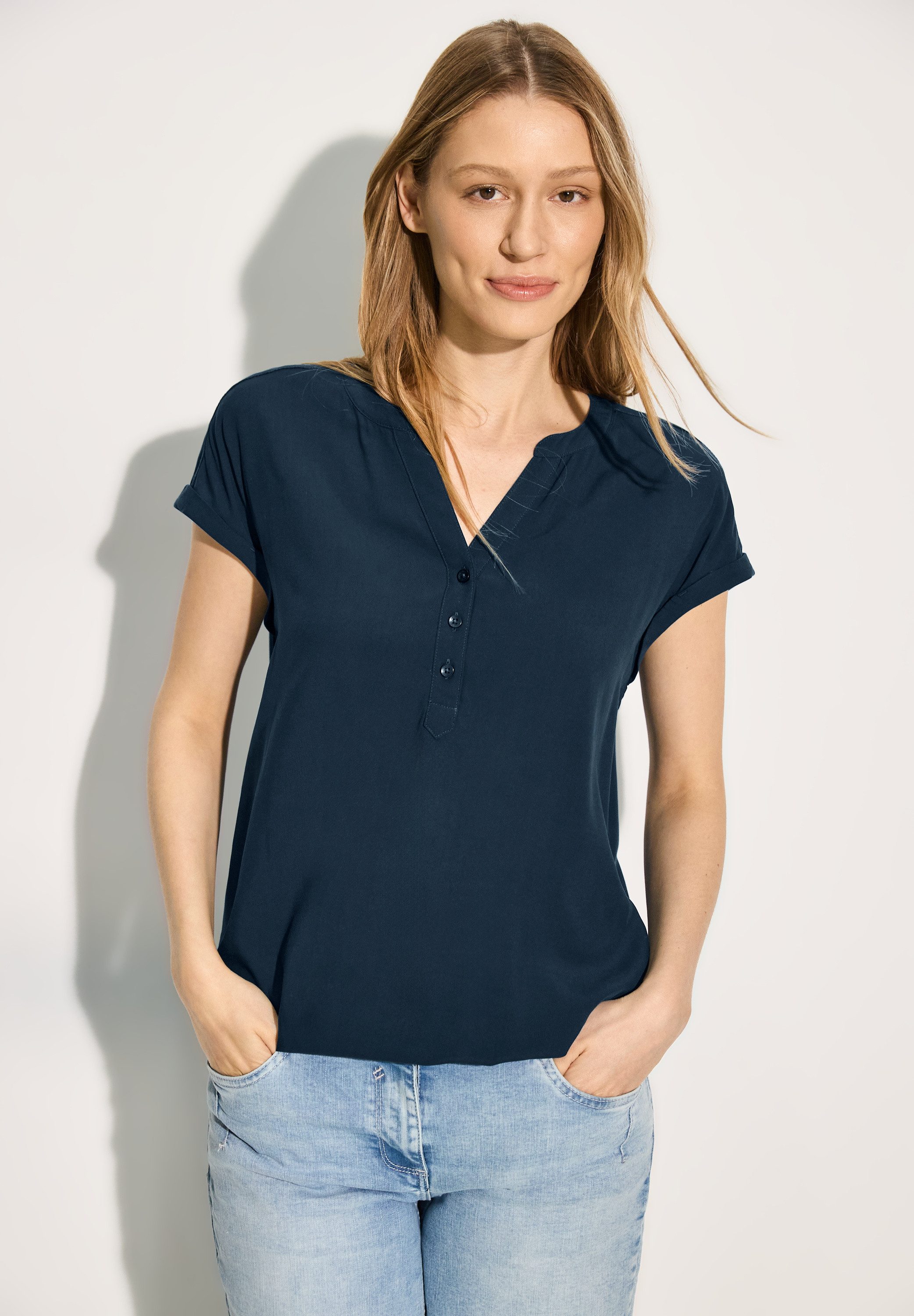 Cecil Blouse met korte mouwen met elastische band dames blouses maat XXL (46) blauw