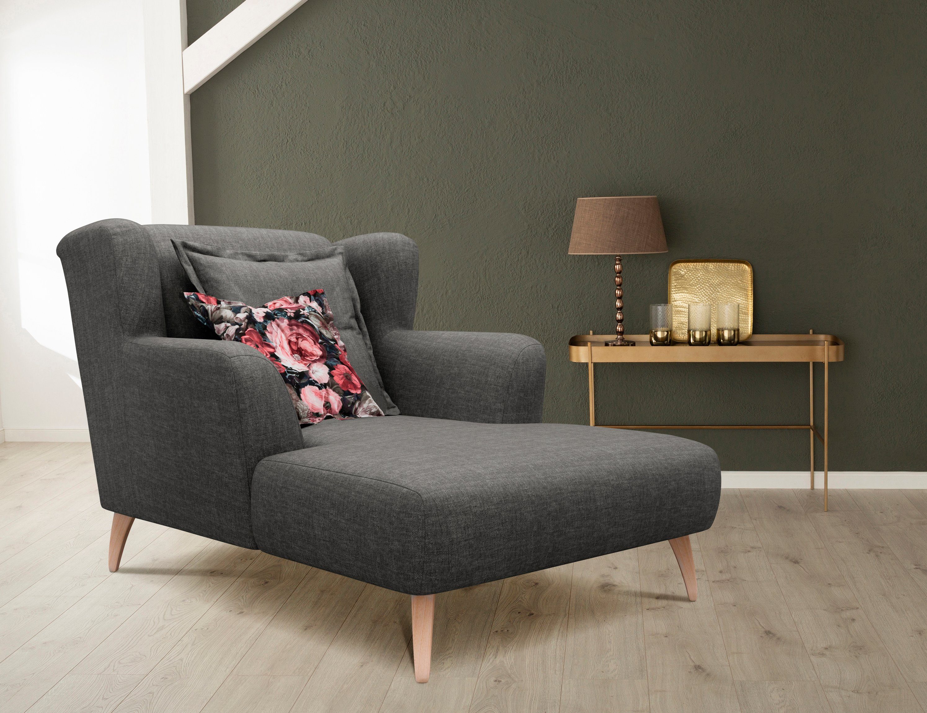 Home affaire Loveseat Baggio met houten voetjes fauteuils grijs