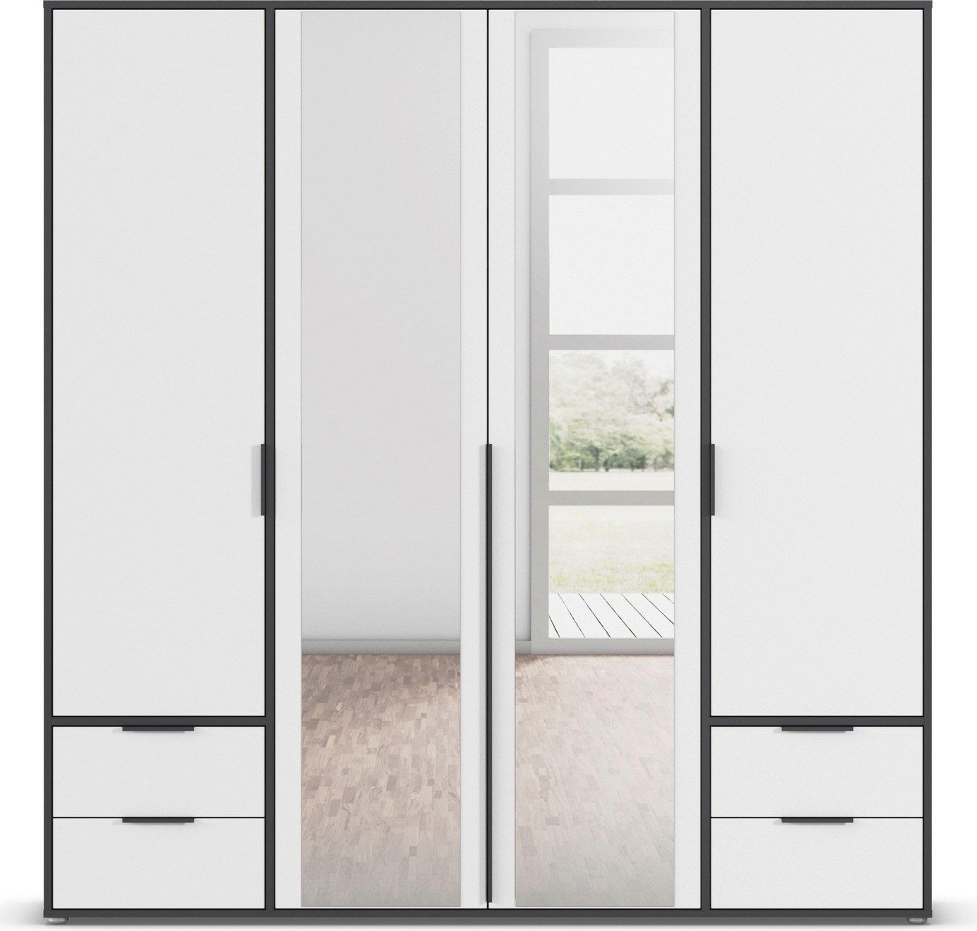 rauch Draaideurkast Kledingkast Kast Garderobe Wasmand NAGATA met Spiegel und schubladen sowie stangengriffen topseller made in germany