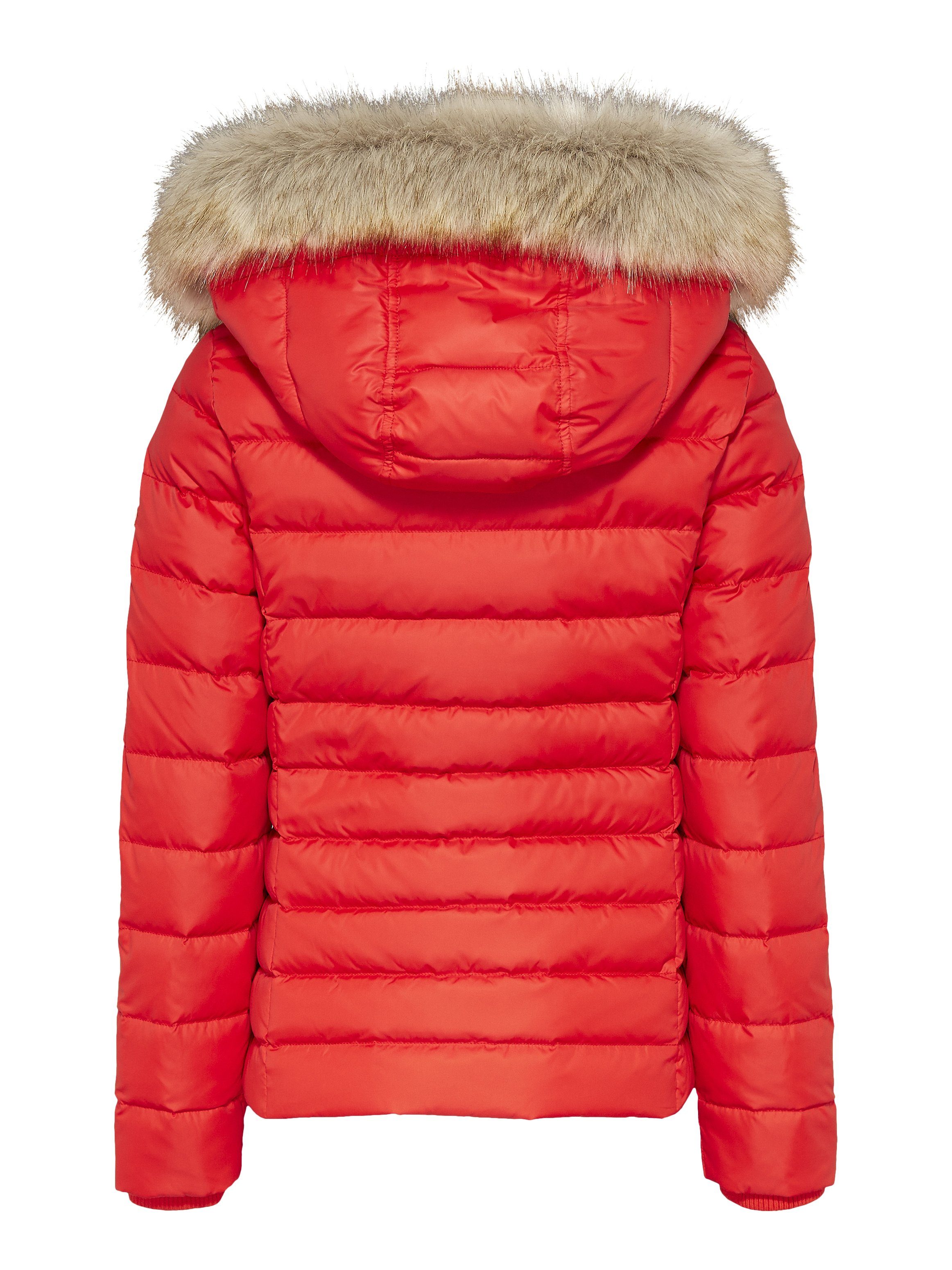 TOMMY JEANS Donsjack BASIC HOODED DOWN JACKET met imitatiebont aan de capuchon & tommy jeans-merklabel