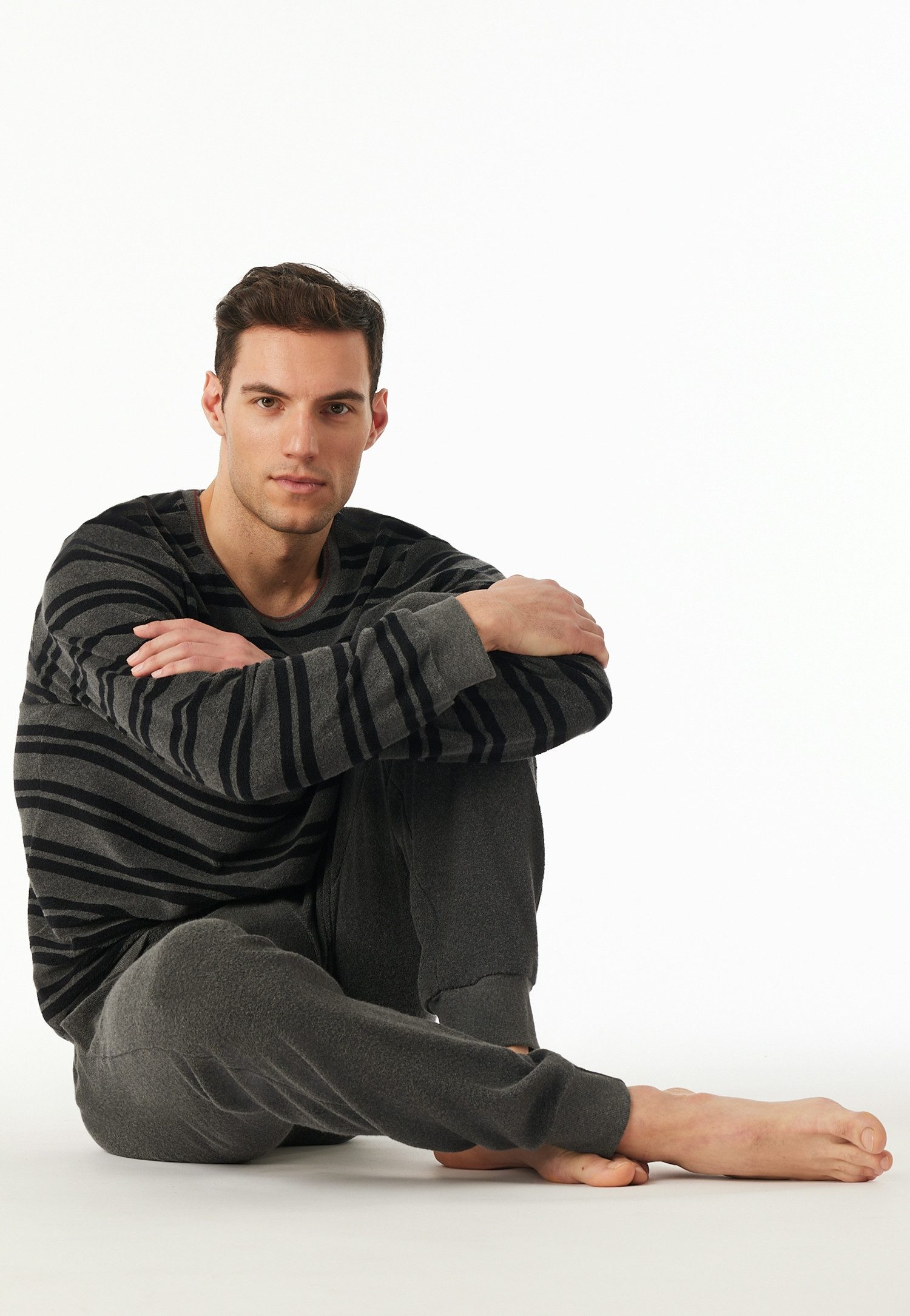 Schiesser Pyjama Casual Nightwear Ronde hals, strikband, verwarmend, badstof, lange mouw (2-delig)