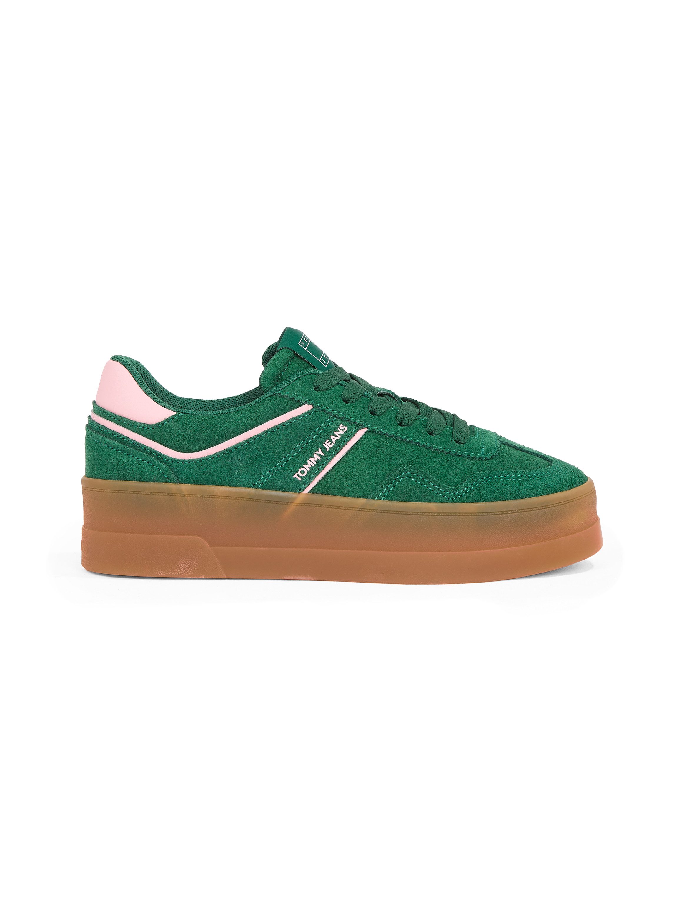 TOMMY JEANS Plateausneakers THE GREENWICH FLATFORM SUEDE , vrijetijdsschoen, lage schoen, veterschoen met subtiele decoratieve stiksels
