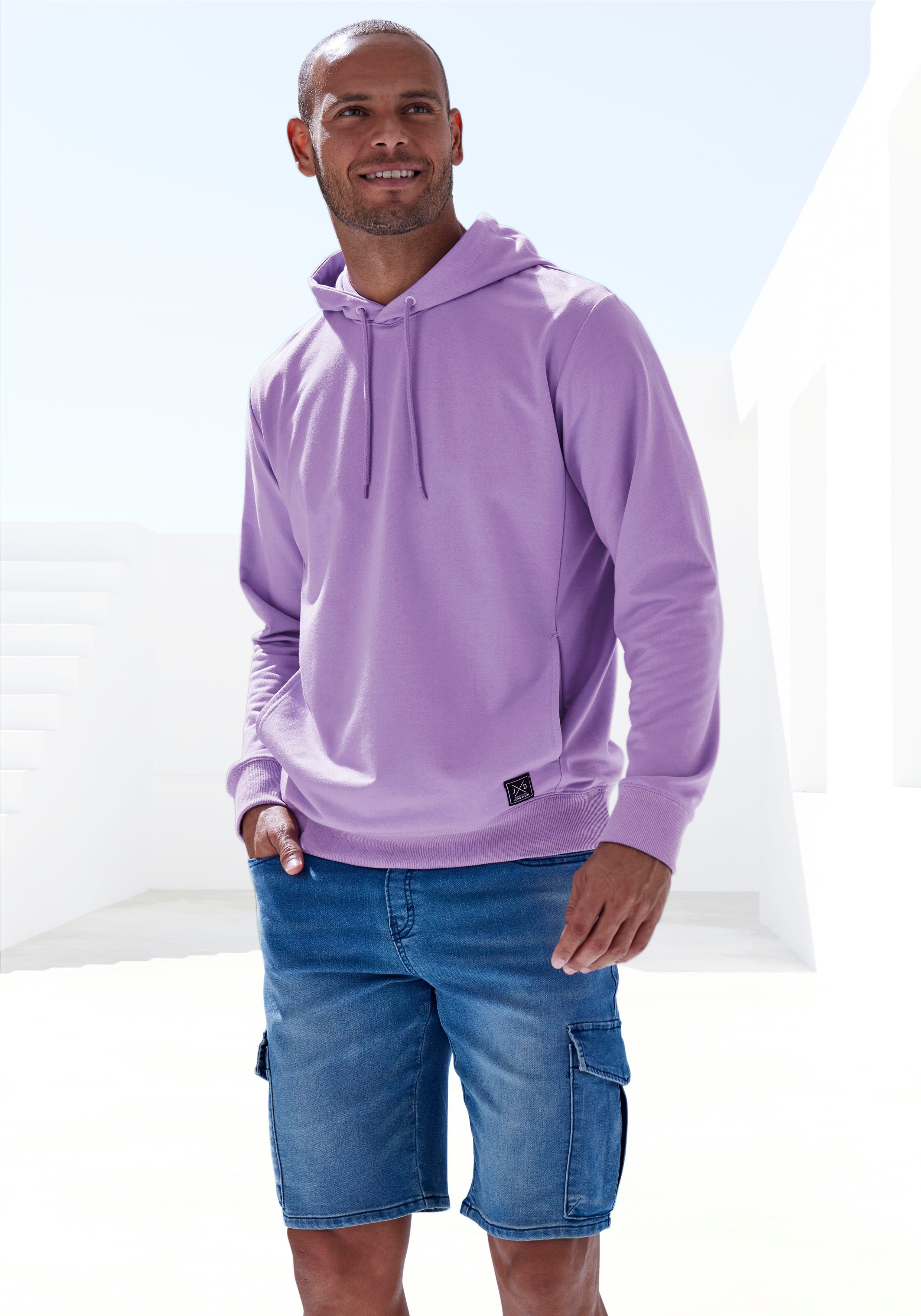 John Devin Hoodie Langarm, sweatshirt met ronde hals en capuchon, katoenmix