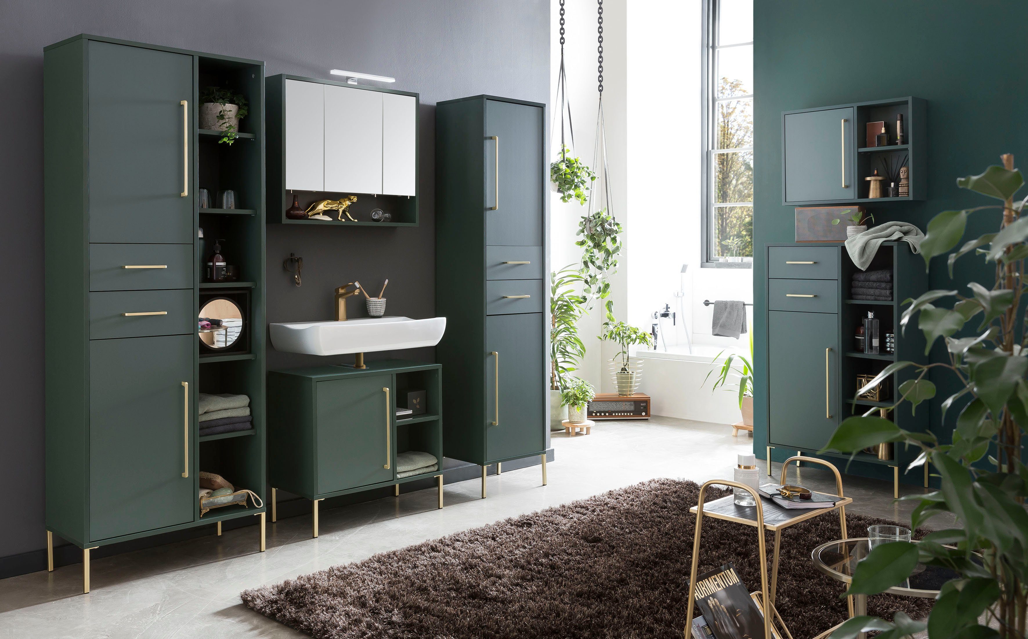 welltime Hoge kast Kent met goudkleurige handgrepen
