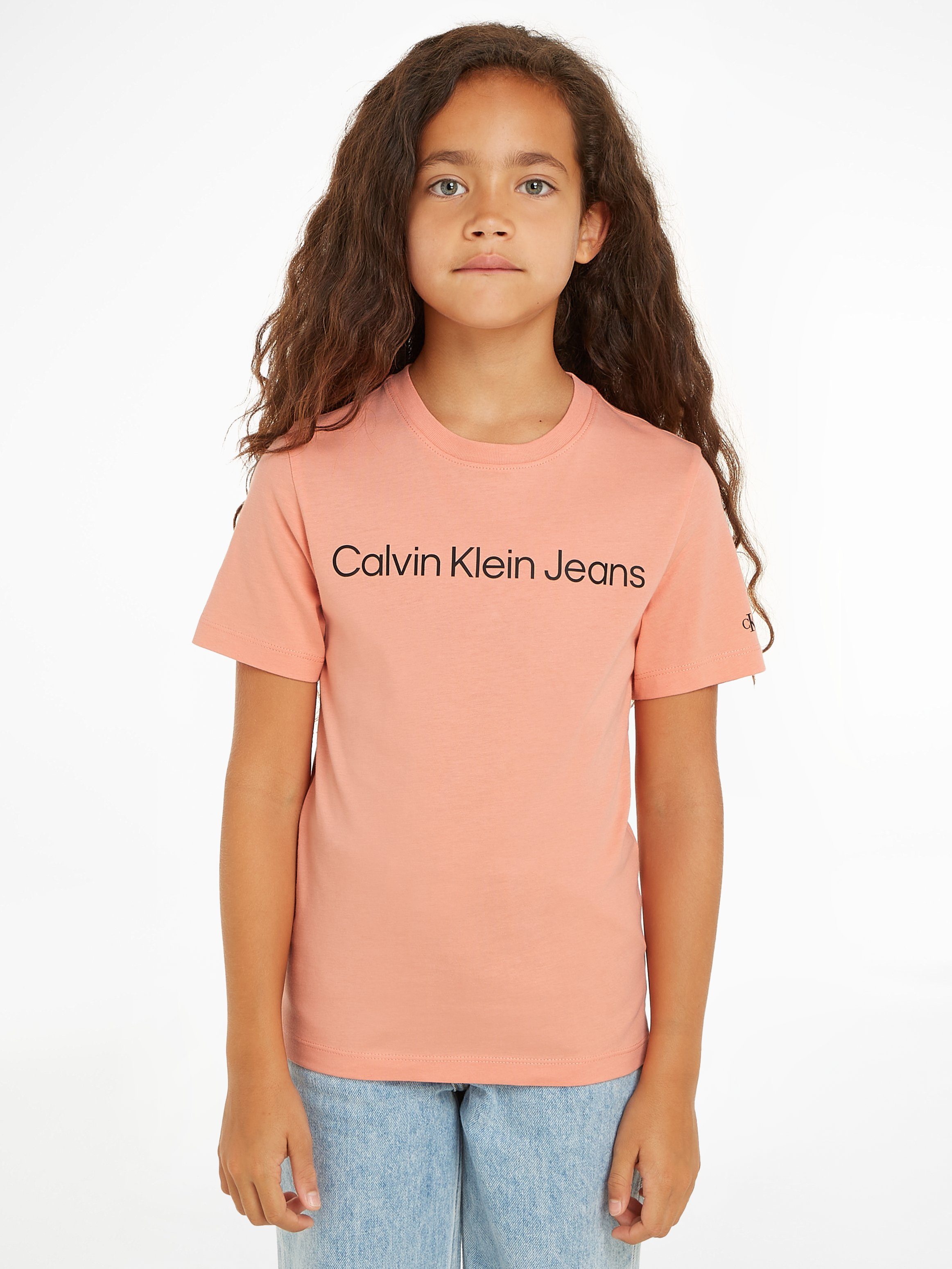 Calvin Klein T-shirt met tekst lichtoranje Katoen Ronde hals 152
