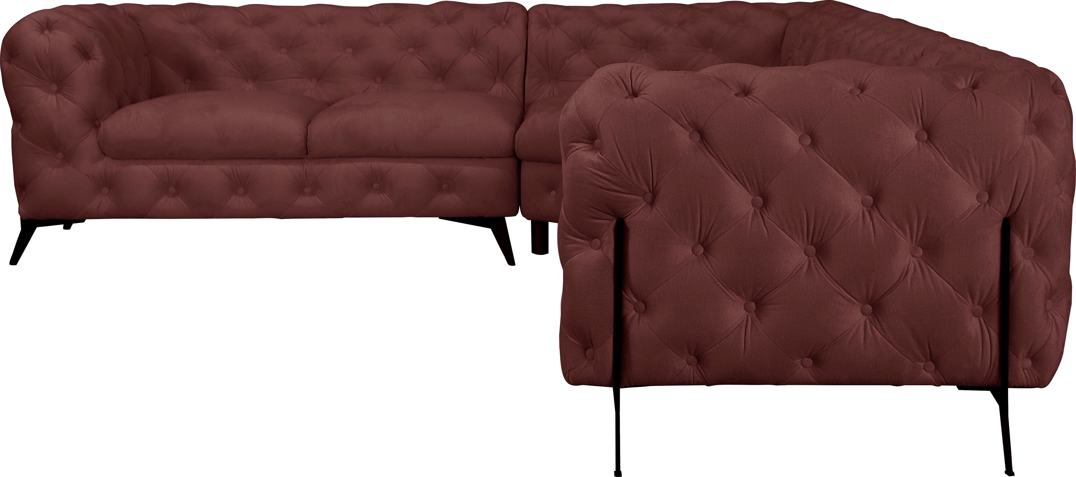 Leonique Chesterfield-bank Amaury L-vorm grote hoekbank, chesterfield-look, breedte 323 cm, kleur van de poten ter keuze