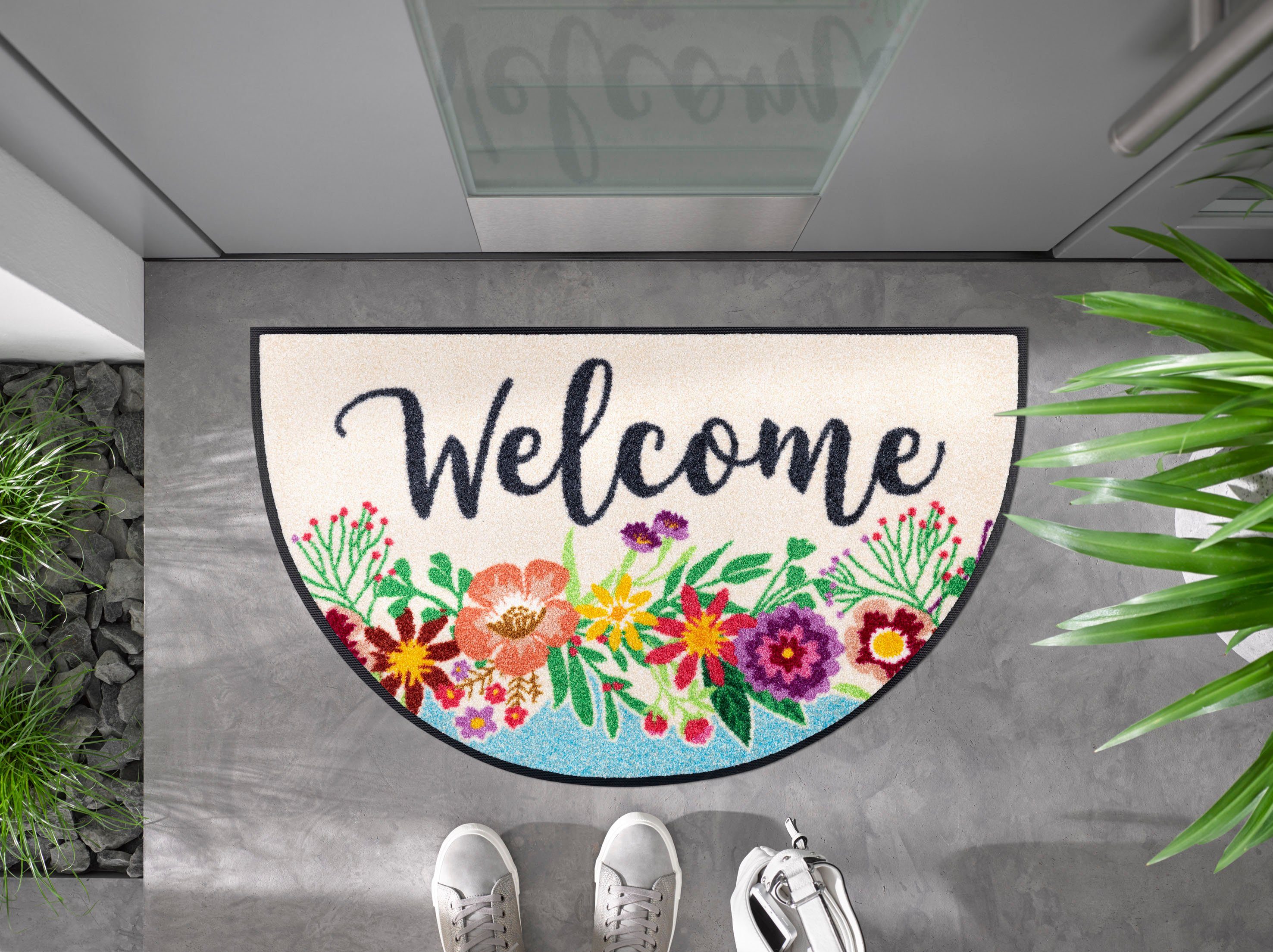 wash+dry by Kleen-Tex Mat Round Welcome Blooming Inloopmat, motief bloemen, met tekst, antislip, wasbaar
