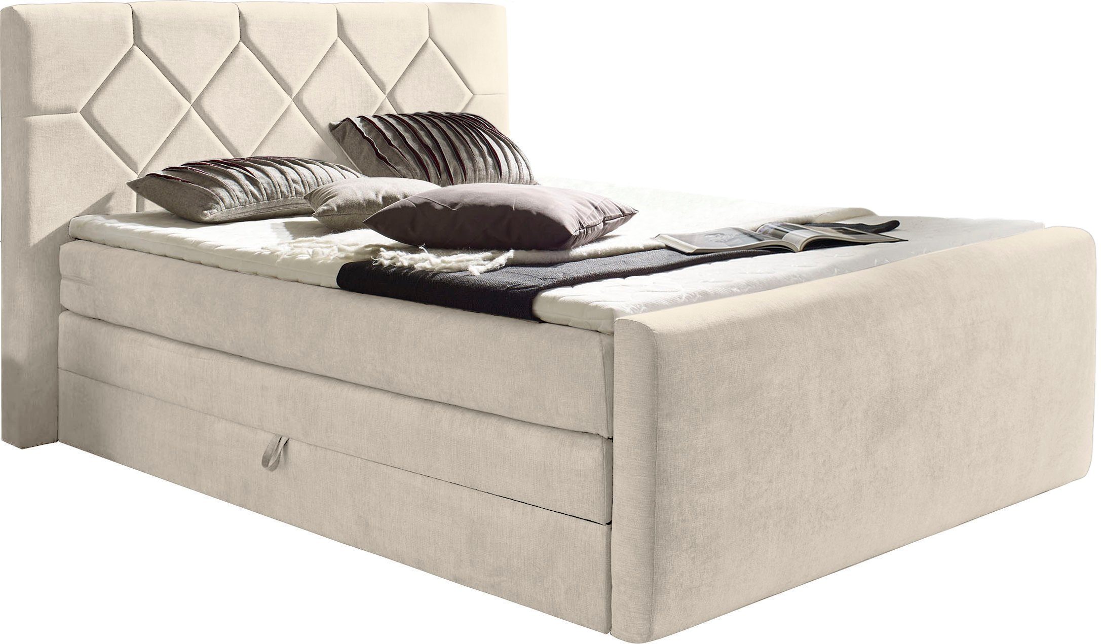 Places of Style Boxspring Atlanta inclusief topmatras en bedkist boxsprings maat 160 cm x 221 cm beige