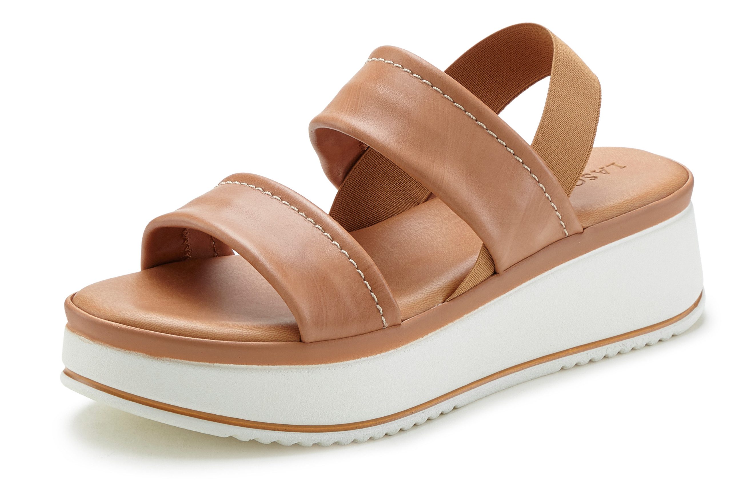 Lascana Plateausandaaltjes Zomerschuh, sandalen, bandjesandalen, open schoen, Sandalette van leer met modieus comfortabele plateausole