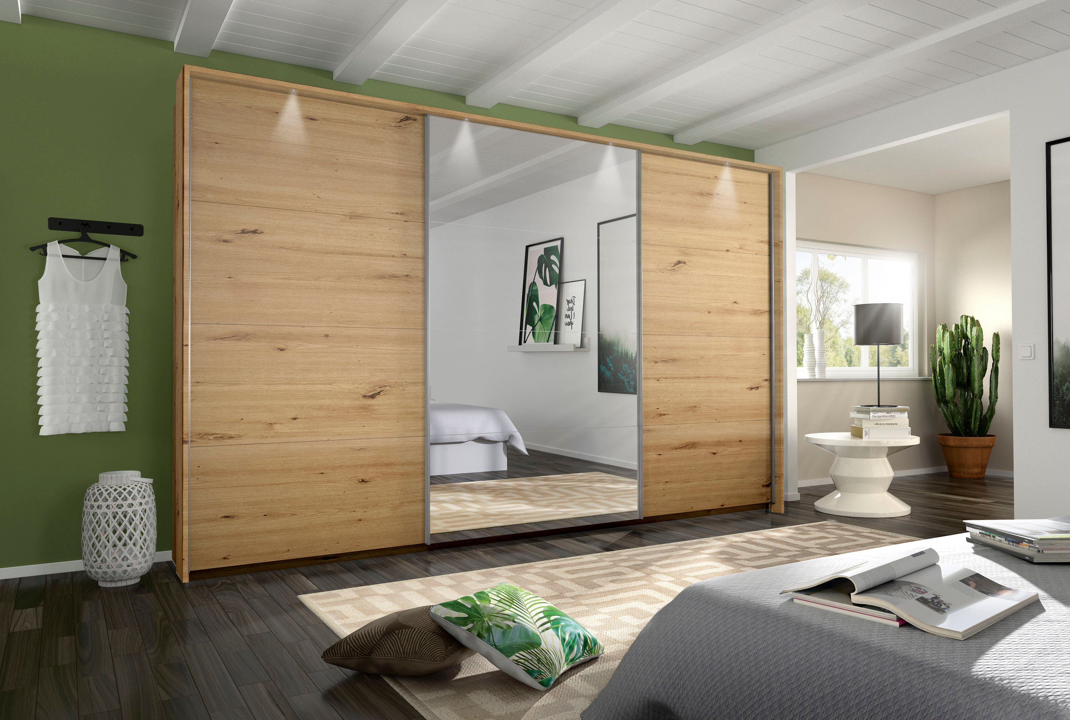 rauch Schuifdeurkast Kledingkast kast garderobe CORTONA met passe-partout en optionele verlichting inclusief indeling 2 boxen en planken