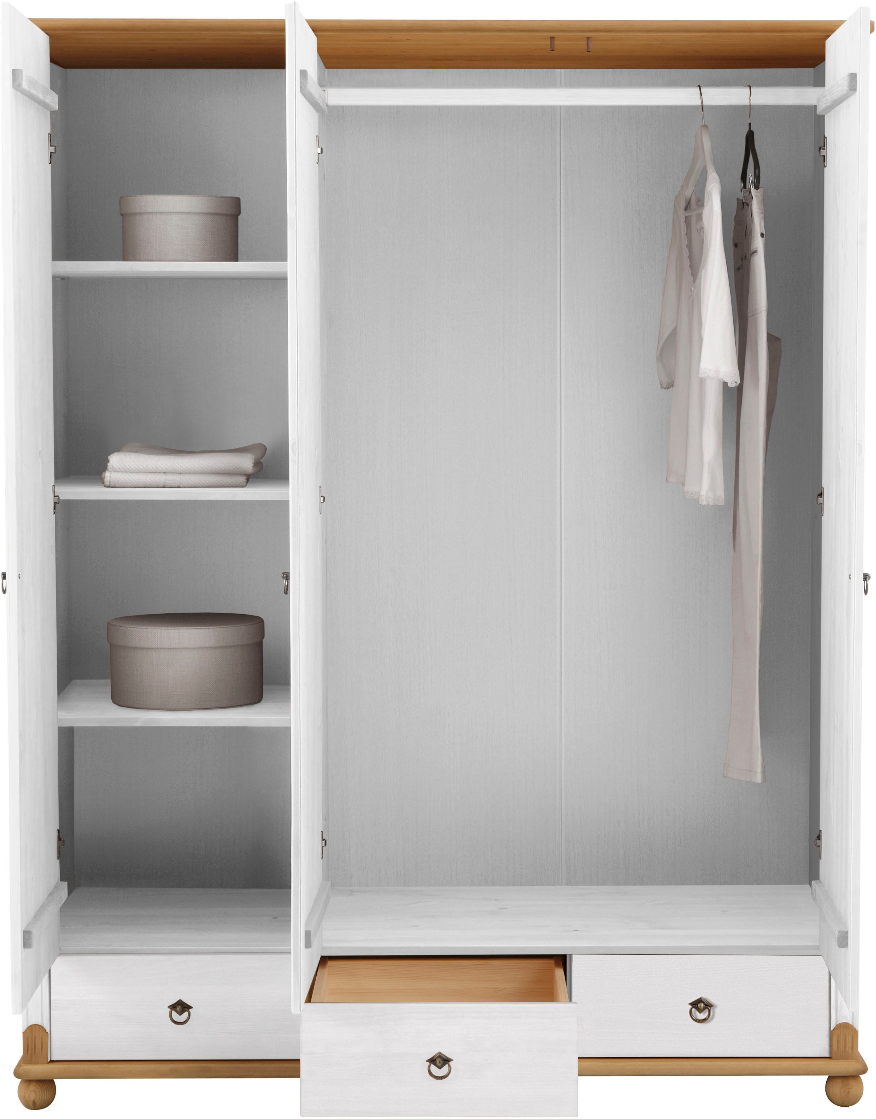 Home affaire Kledingkast Tessin, Driedeuren kast, 3-deurs Breedte 152 cm, massief grenen, met spiegel en 3 lades