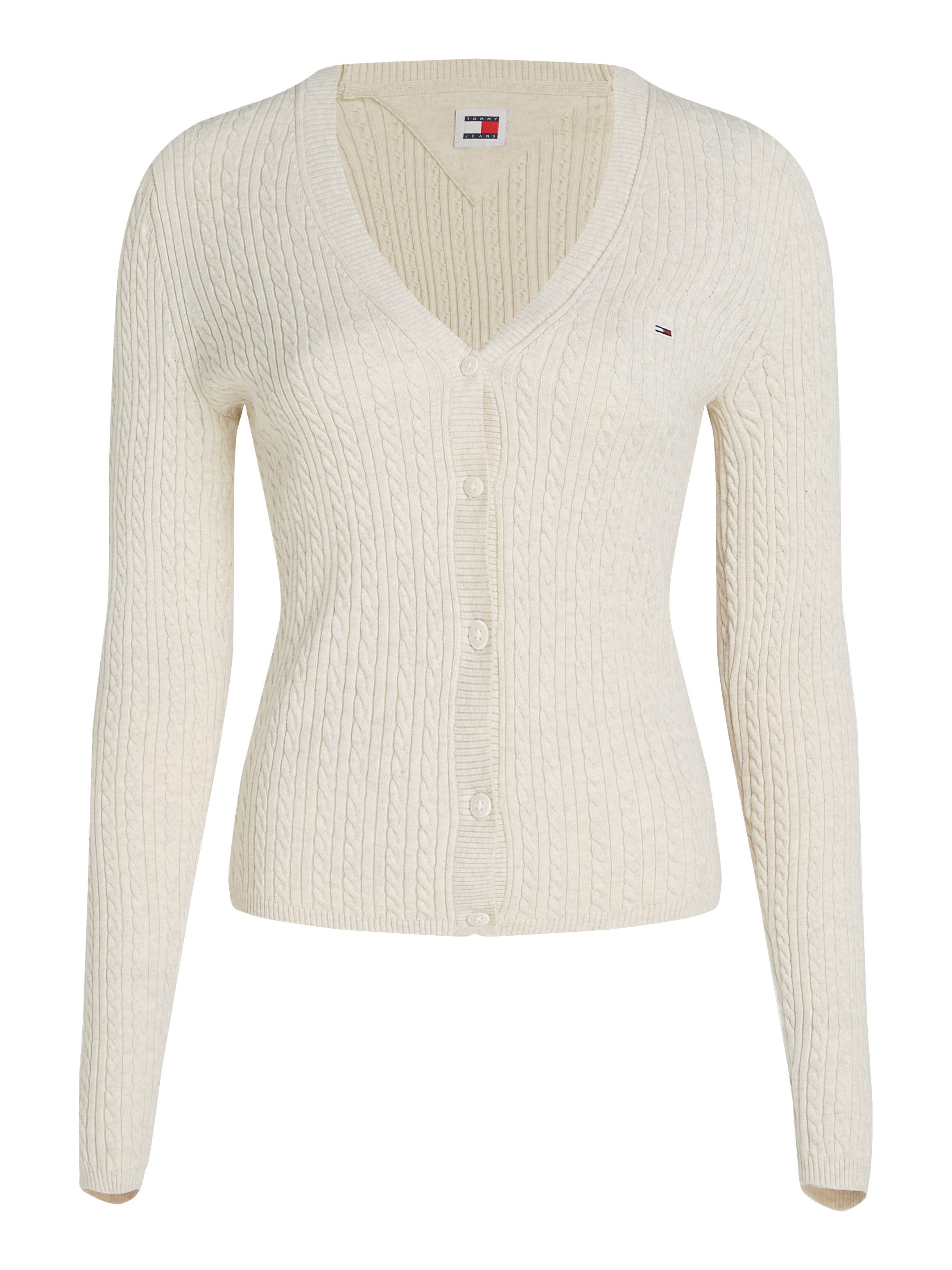TOMMY JEANS Vest TJW CABLE ESSENTIAL CARDIGAN met kabelpatroon, logo-borduursel