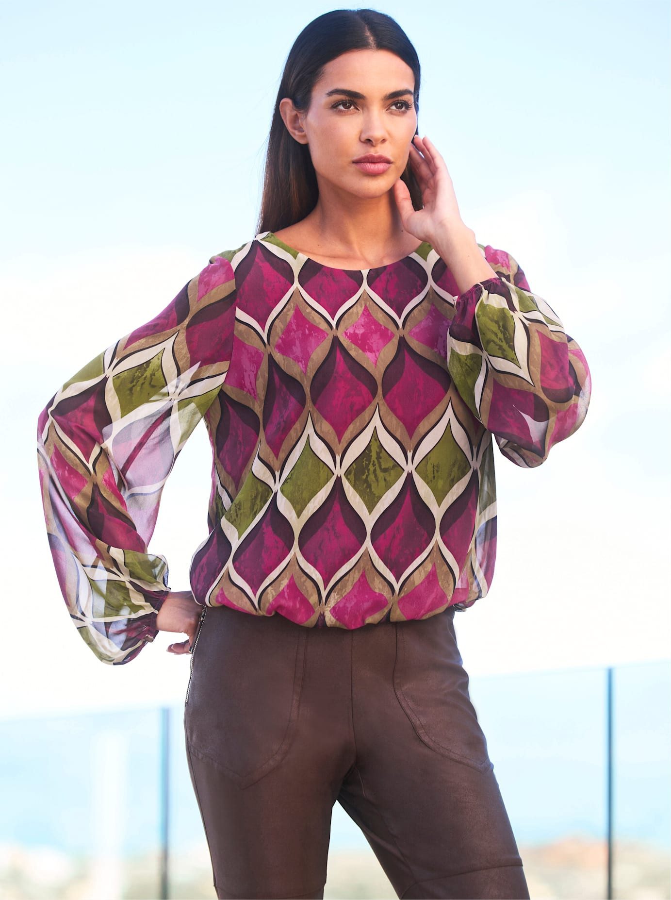 heine Gedessineerde blouse dames blouses maat 50 roze
