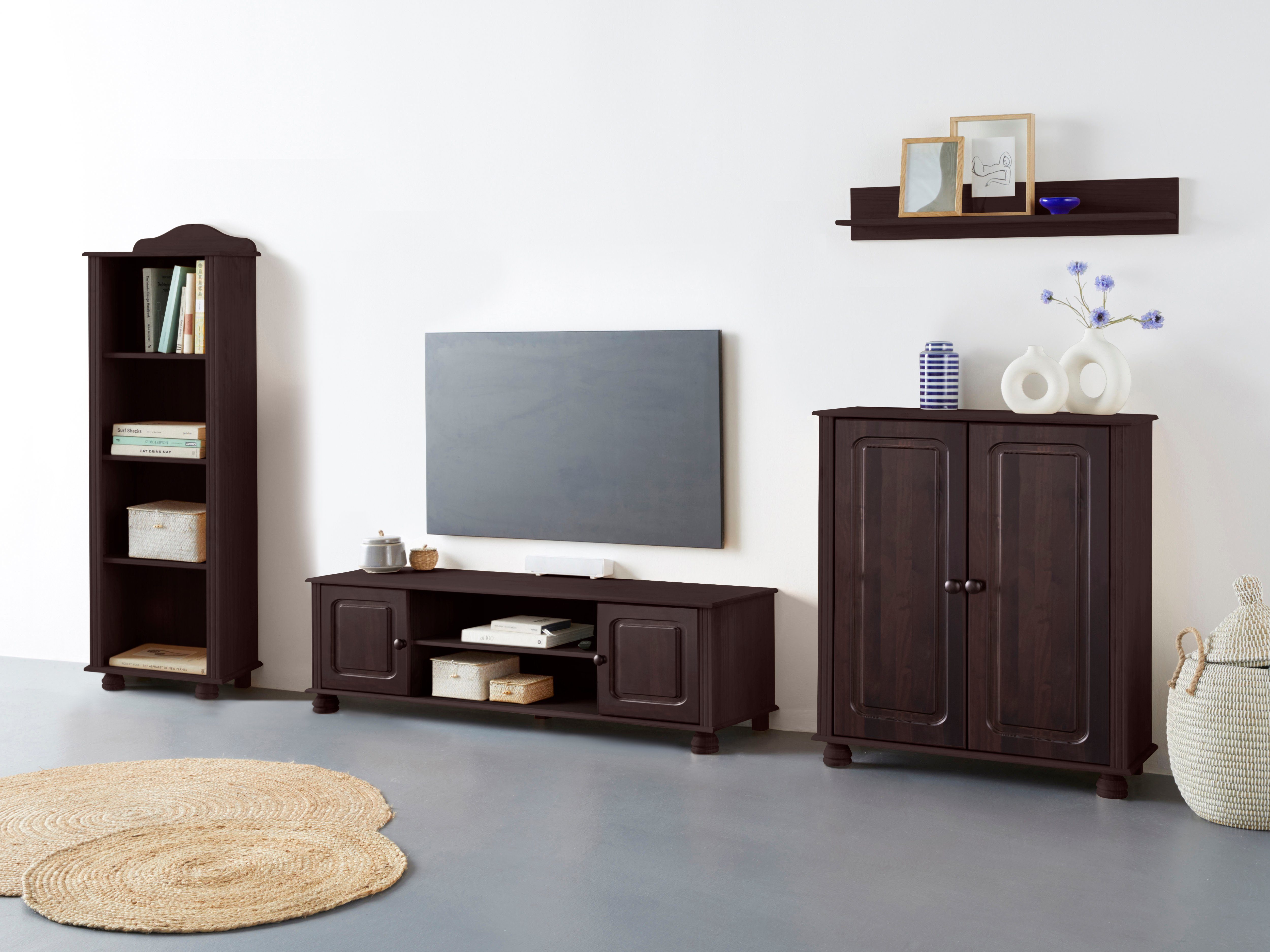 Home affaire Wandmeubel Mette 1 halfhoge kast, 1 boekenkast en 1 tv-meubel zonder wandboard (3-delig) tv-wandmeubels bruin