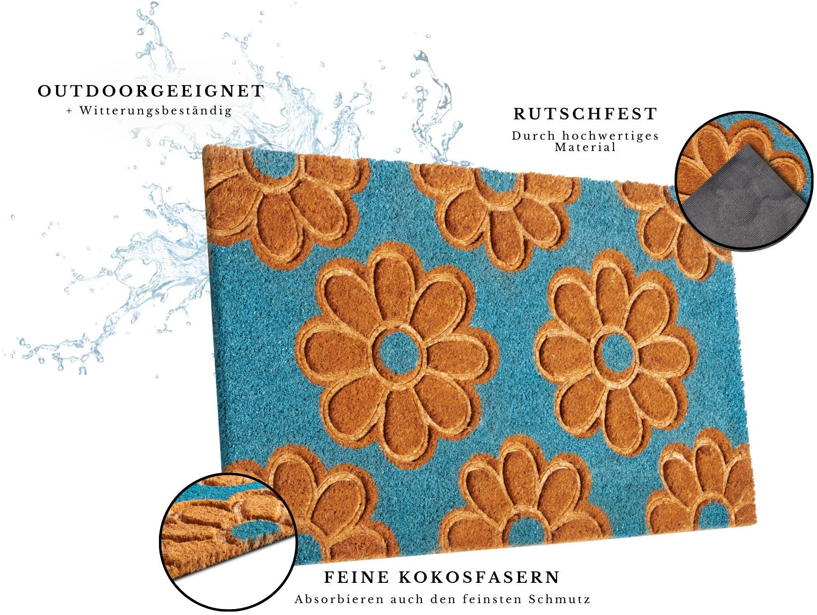 HANSE Home Mat Mix Mats Kokos Flowers, deurmat Slijtvast, onderhoudsvriendelijk, robuust, weerbestendig, UV-bestendig