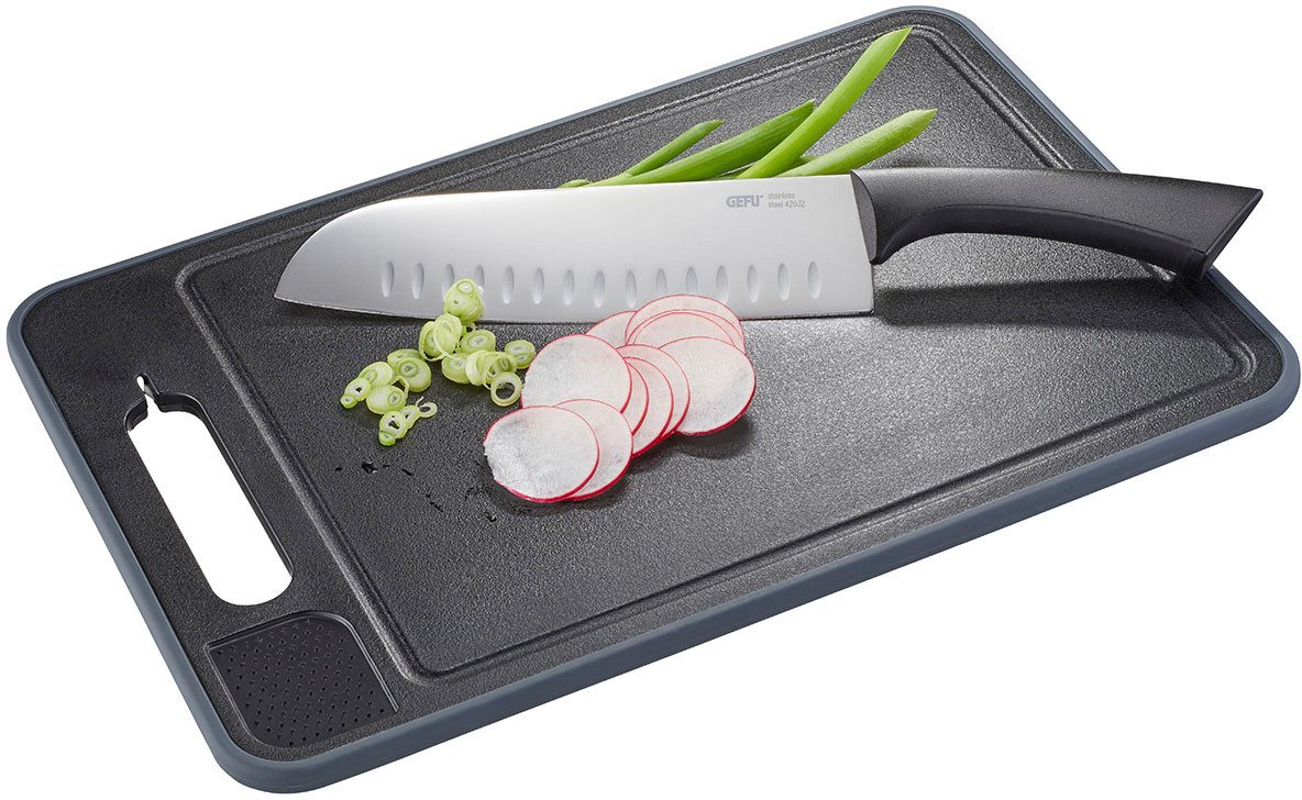 GEFU Snijplank CUT PRO innovatieve ontdooizijde, sapgoot, geïntegreerd schuurvlak, messenslijper (1 stuk)