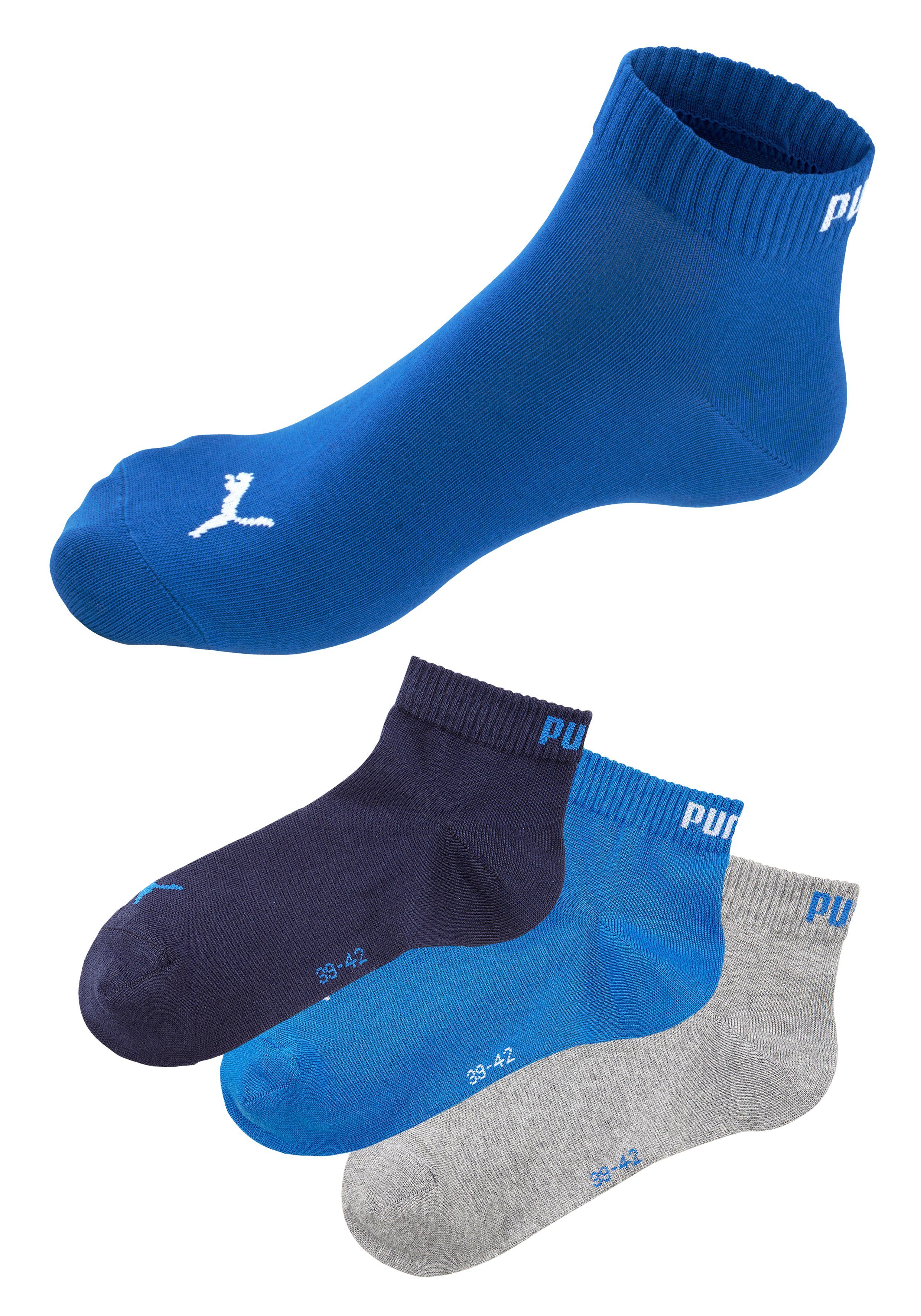 PUMA Korte sokken Ademend, ribboorden, zachte katoenmix (3 paar) unisex sportsokken maat 43-46 multicolor