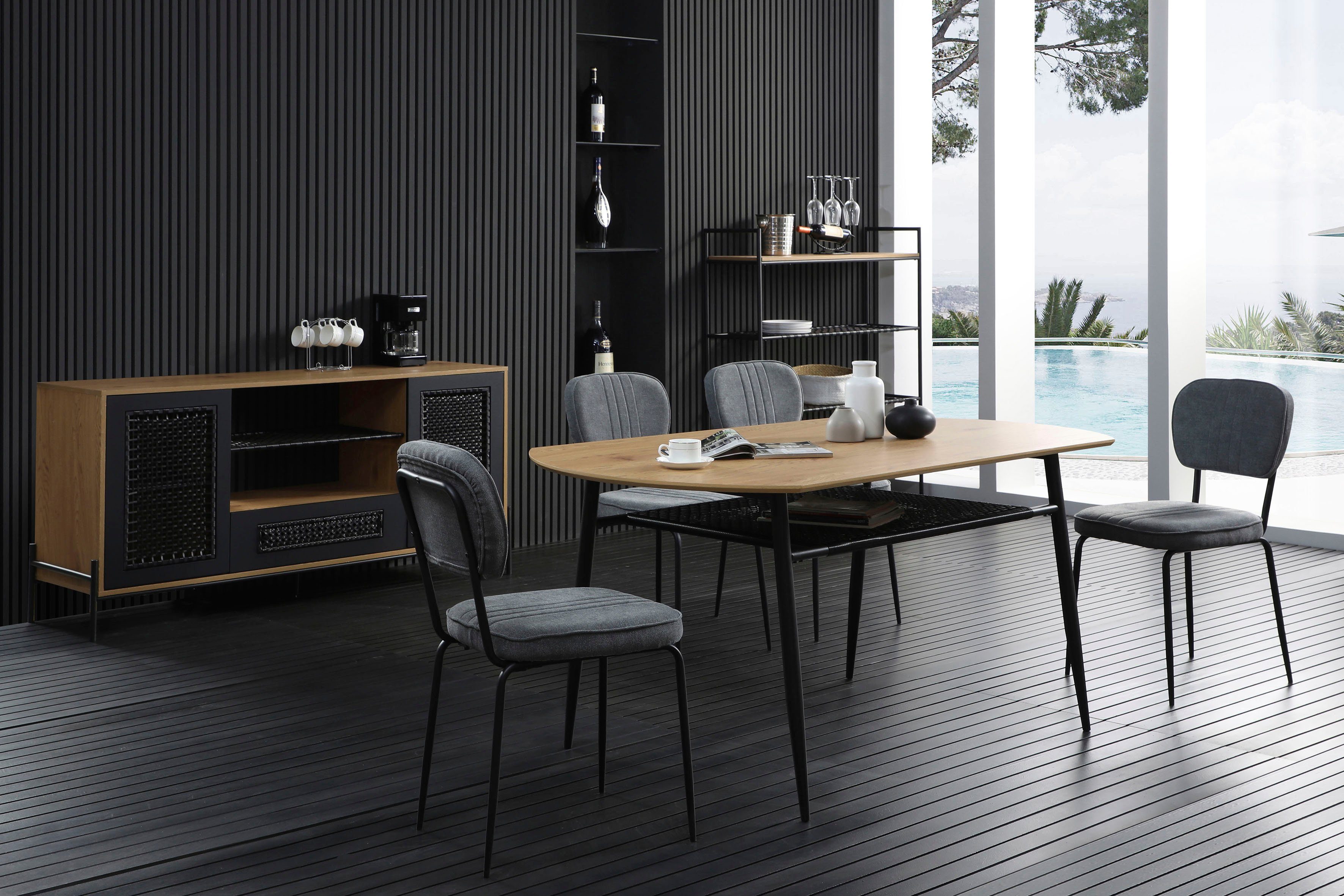 SalesFever Dressoir Kast met matzwarte inzet van polyrattan