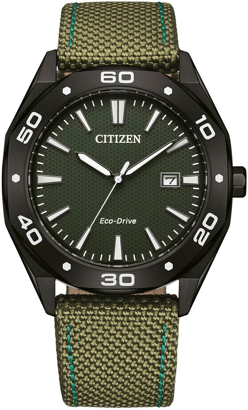 Citizen Solarhorloge Polshorloge, herenhorloge, roestvrijstalen band, analoog, datum, Eco-Drive heren horloges groen
